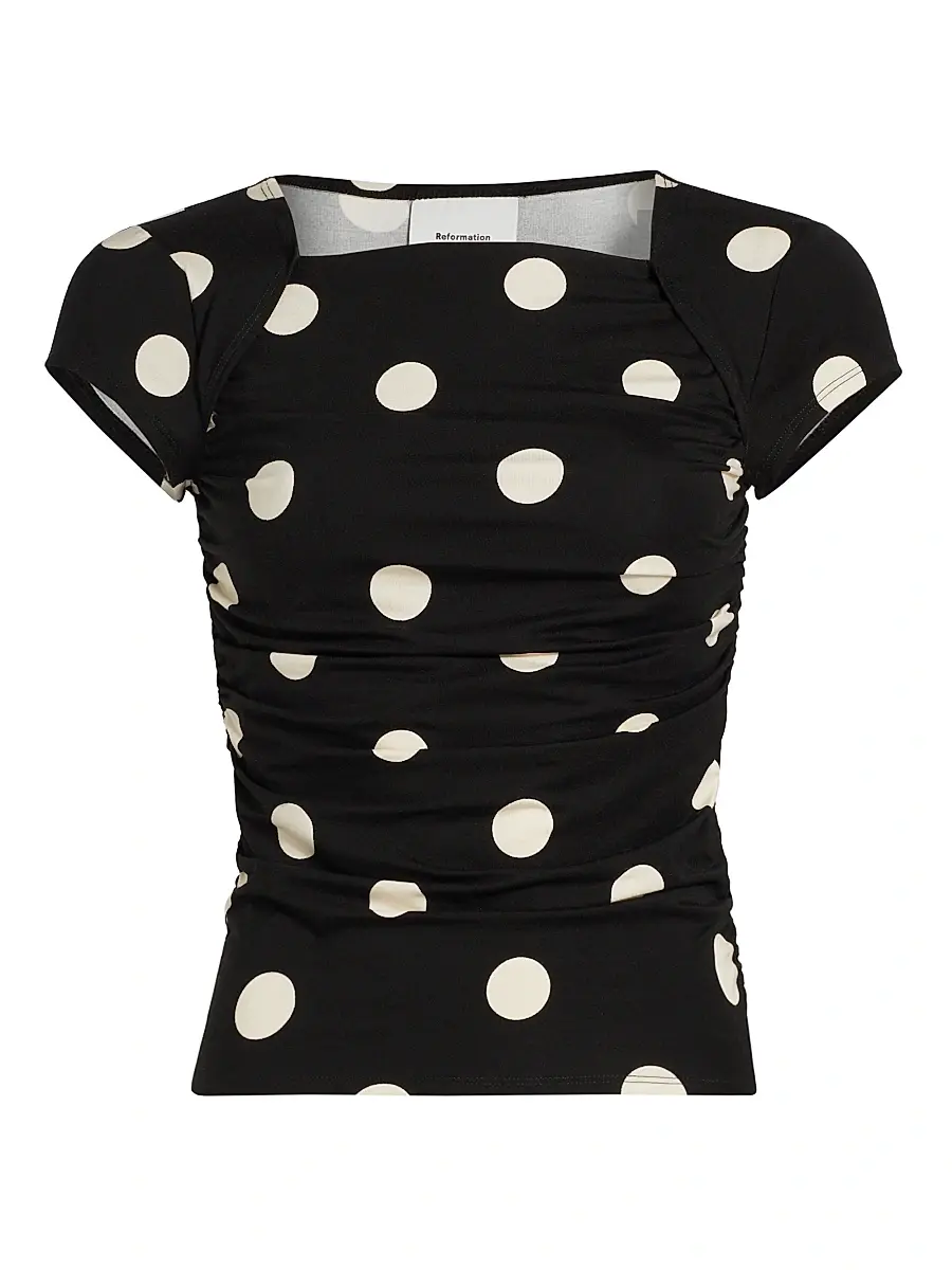 Reformation Women's Addison Polka Dot Stretch Knit Top - Moon Dot | Image 1 Reformation Women's Addison Polka Dot Stretch Knit Top - Moon Dot | Image 1