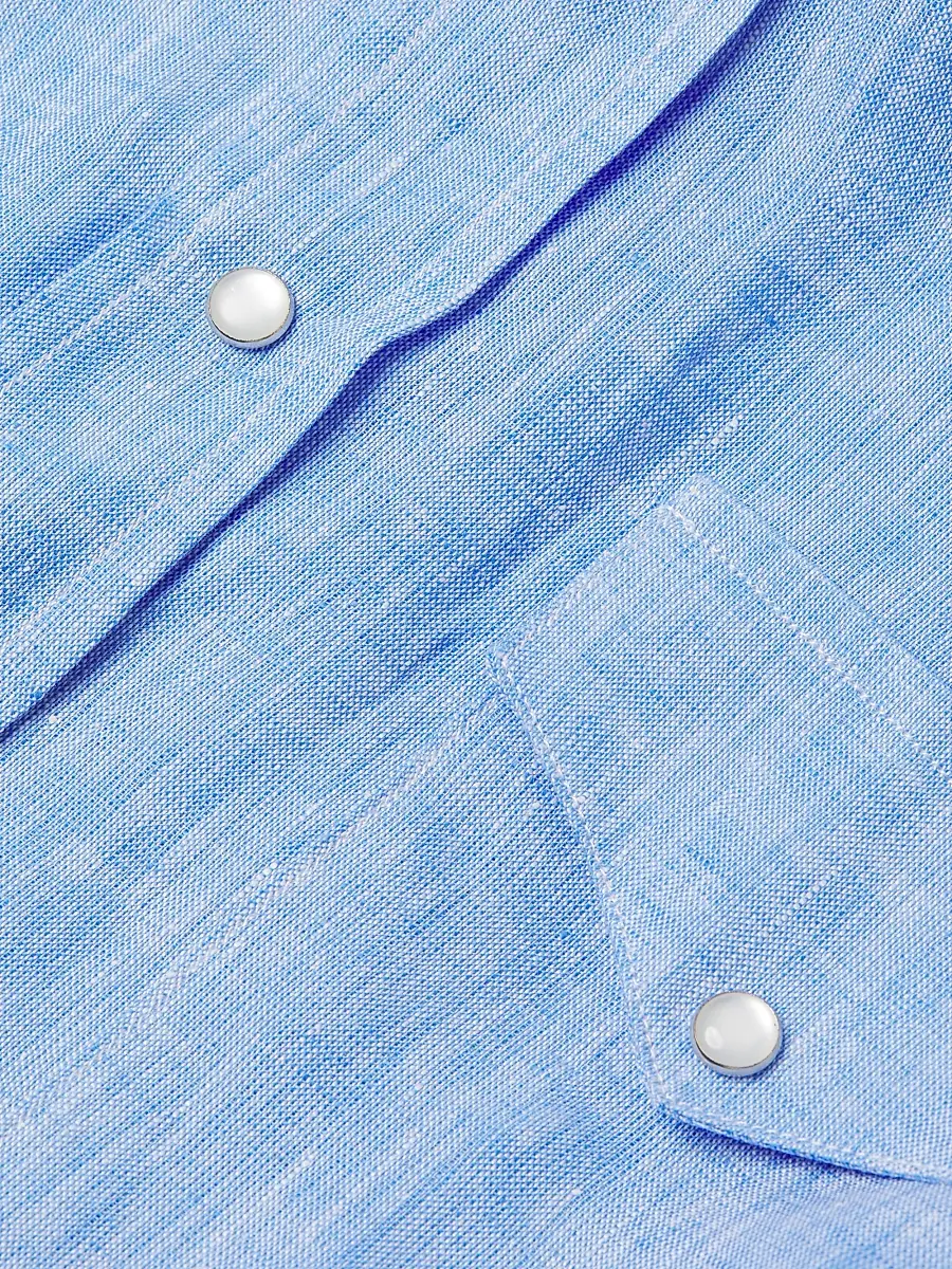 Sartorio Napoli Men's Western Linen Shirt - Blue | Thumbnail 6 Sartorio Napoli Men's Western Linen Shirt - Blue | Thumbnail 6