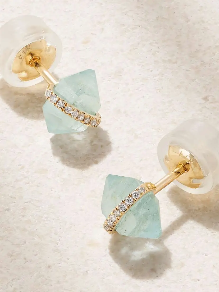 Melissa Joy Manning 14-karat Recycled Gold, Aquamarine And Herkimer Diamond Earrings | Thumbnail 3 Melissa Joy Manning 14-karat Recycled Gold, Aquamarine And Herkimer Diamond Earrings | Thumbnail 3