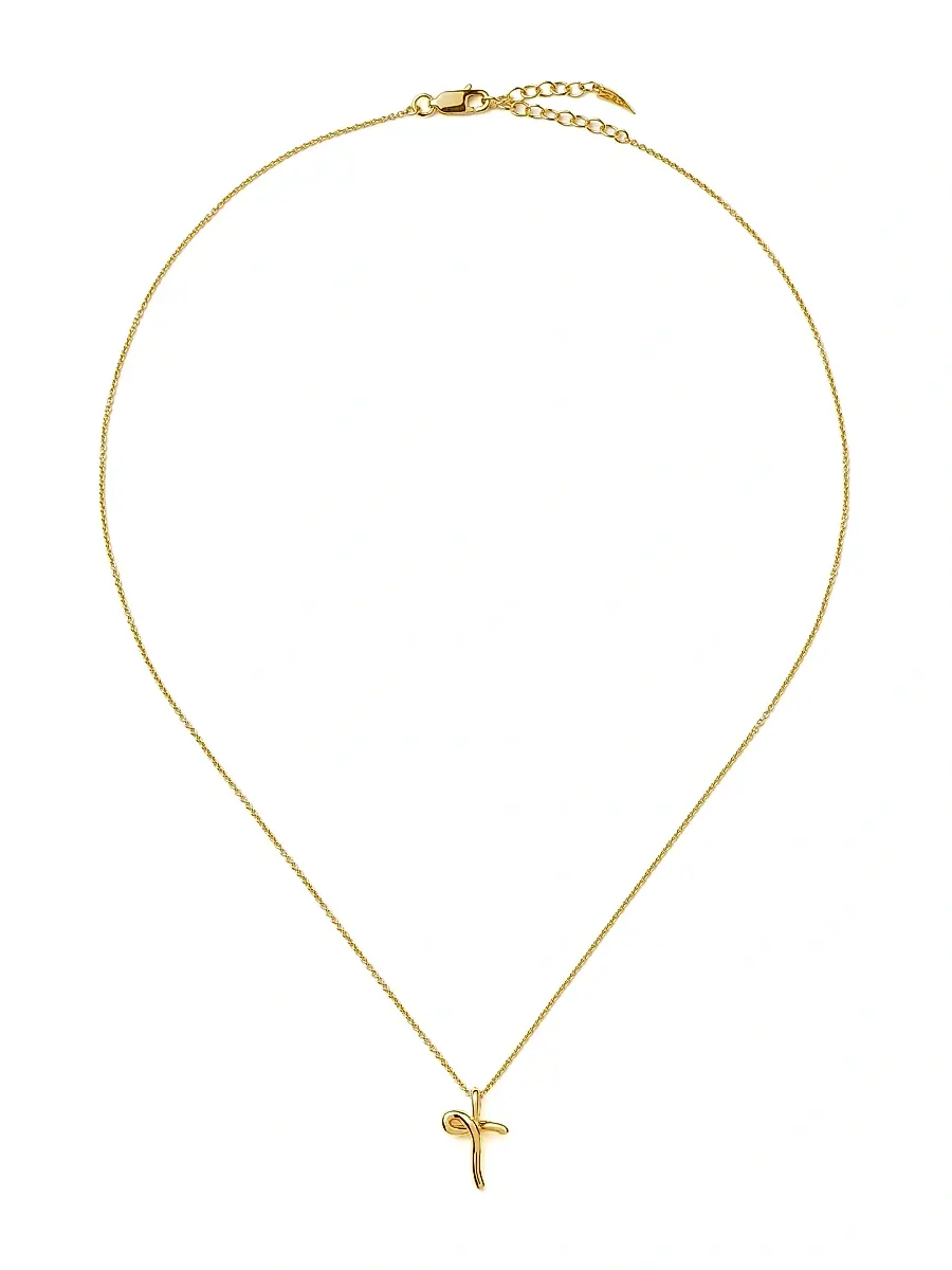 Missoma Women's 18K-Yellow-Gold Vermeil Curly Molten Mini Initial Pendant Necklace - Initial T | Thumbnail 2