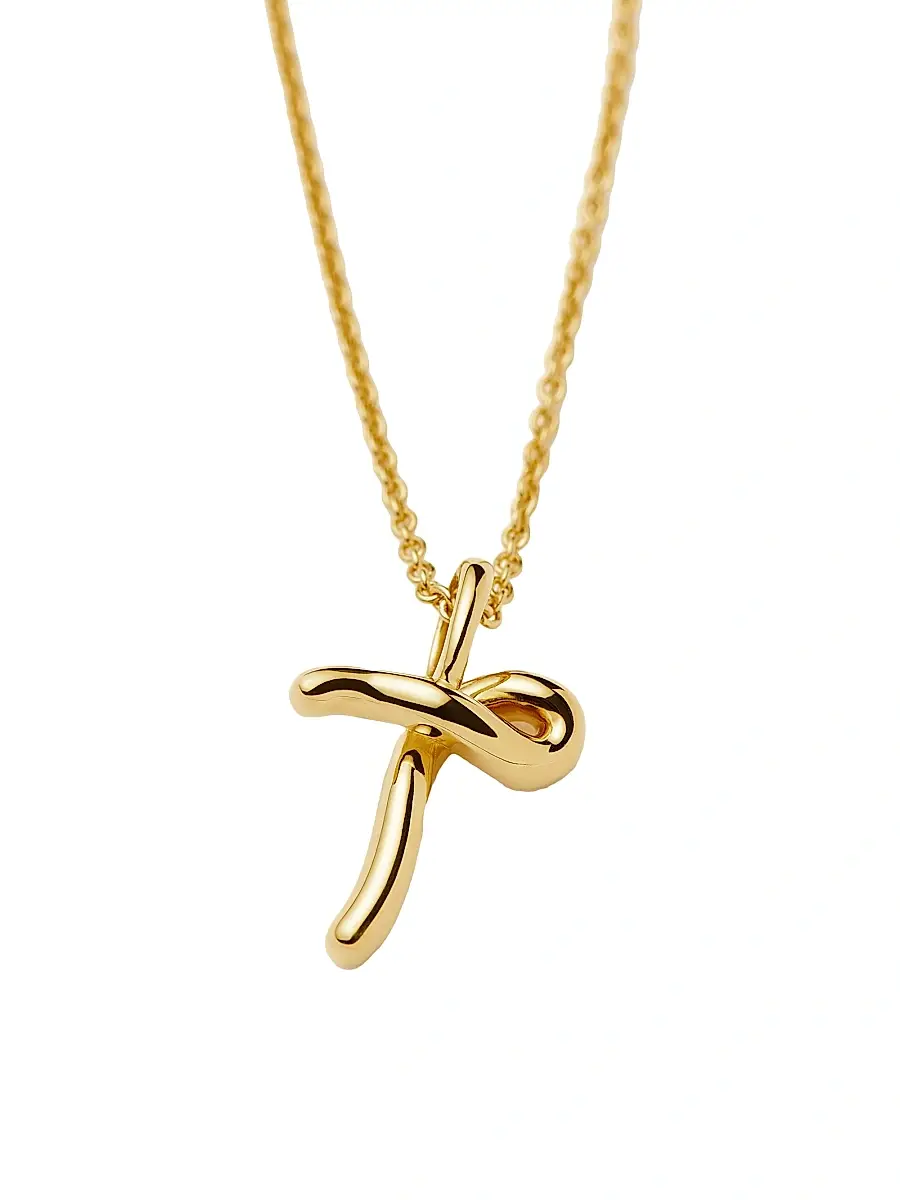 Missoma Women's 18K-Yellow-Gold Vermeil Curly Molten Mini Initial Pendant Necklace - Initial T | Thumbnail 3