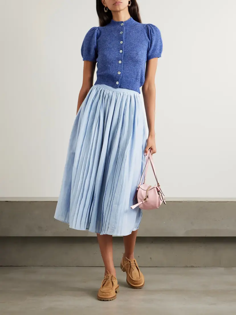 Thierry Colson Pintucked Cotton And Silk-blend Voile Midi Skirt | Thumbnail 2 Thierry Colson Pintucked Cotton And Silk-blend Voile Midi Skirt | Thumbnail 2