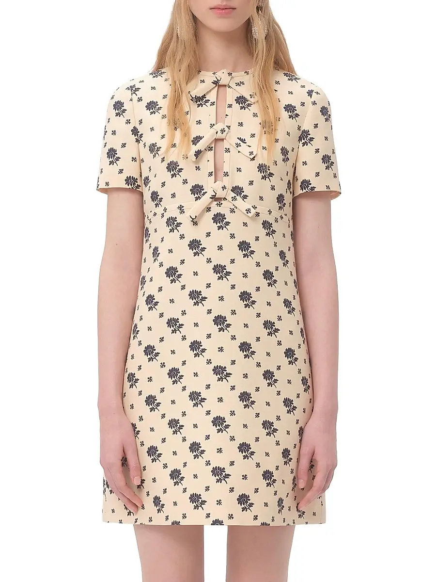 Valentino Garavani Women's Short Dress in Crepe Couture - Latte Blue | Thumbnail 2 Valentino Garavani Women's Short Dress in Crepe Couture - Latte Blue | Thumbnail 2
