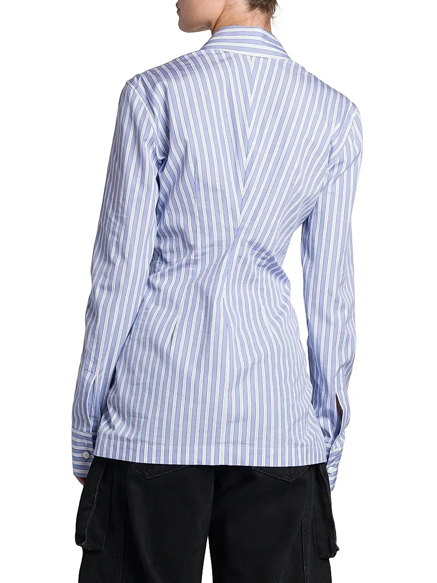 The Attico Women's Gathered Striped Cotton Shirt - White Navy Blue | Thumbnail 5 The Attico Women's Gathered Striped Cotton Shirt - White Navy Blue | Thumbnail 5