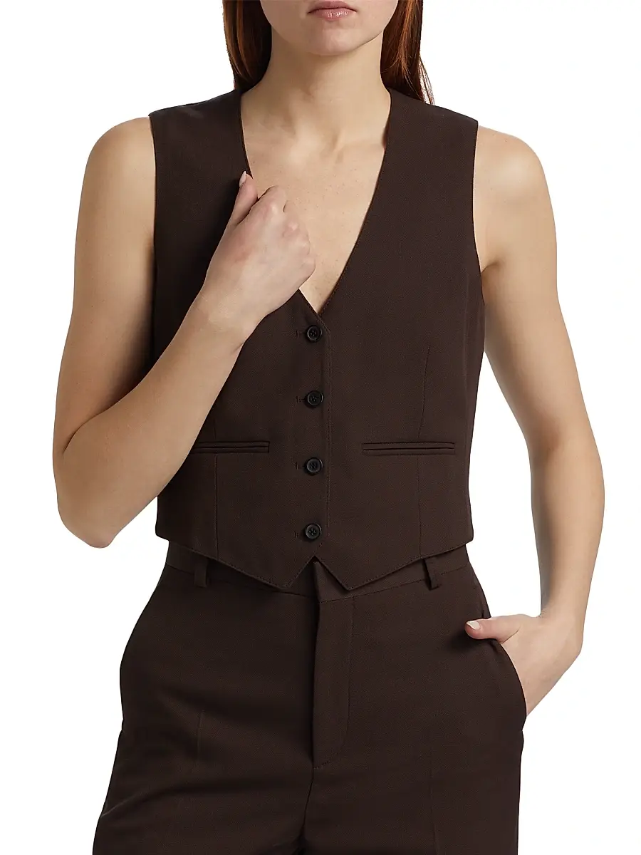 WARDROBE.NYC Women's Virgin Wool Cropped Vest - Dark Brown | Thumbnail 3 WARDROBE.NYC Women's Virgin Wool Cropped Vest - Dark Brown | Thumbnail 3