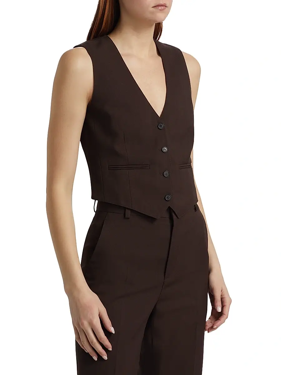 WARDROBE.NYC Women's Virgin Wool Cropped Vest - Dark Brown | Thumbnail 4 WARDROBE.NYC Women's Virgin Wool Cropped Vest - Dark Brown | Thumbnail 4