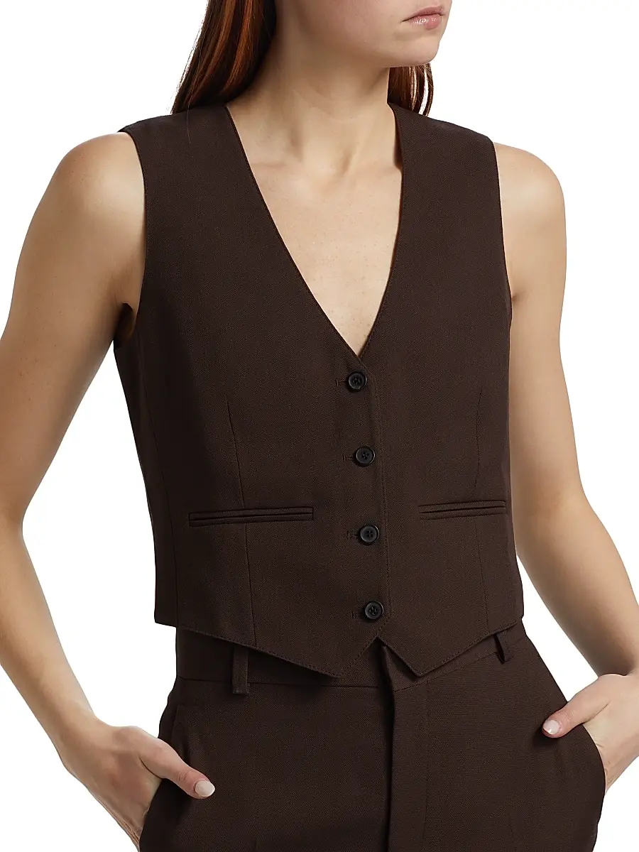 WARDROBE.NYC Women's Virgin Wool Cropped Vest - Dark Brown | Thumbnail 6 WARDROBE.NYC Women's Virgin Wool Cropped Vest - Dark Brown | Thumbnail 6