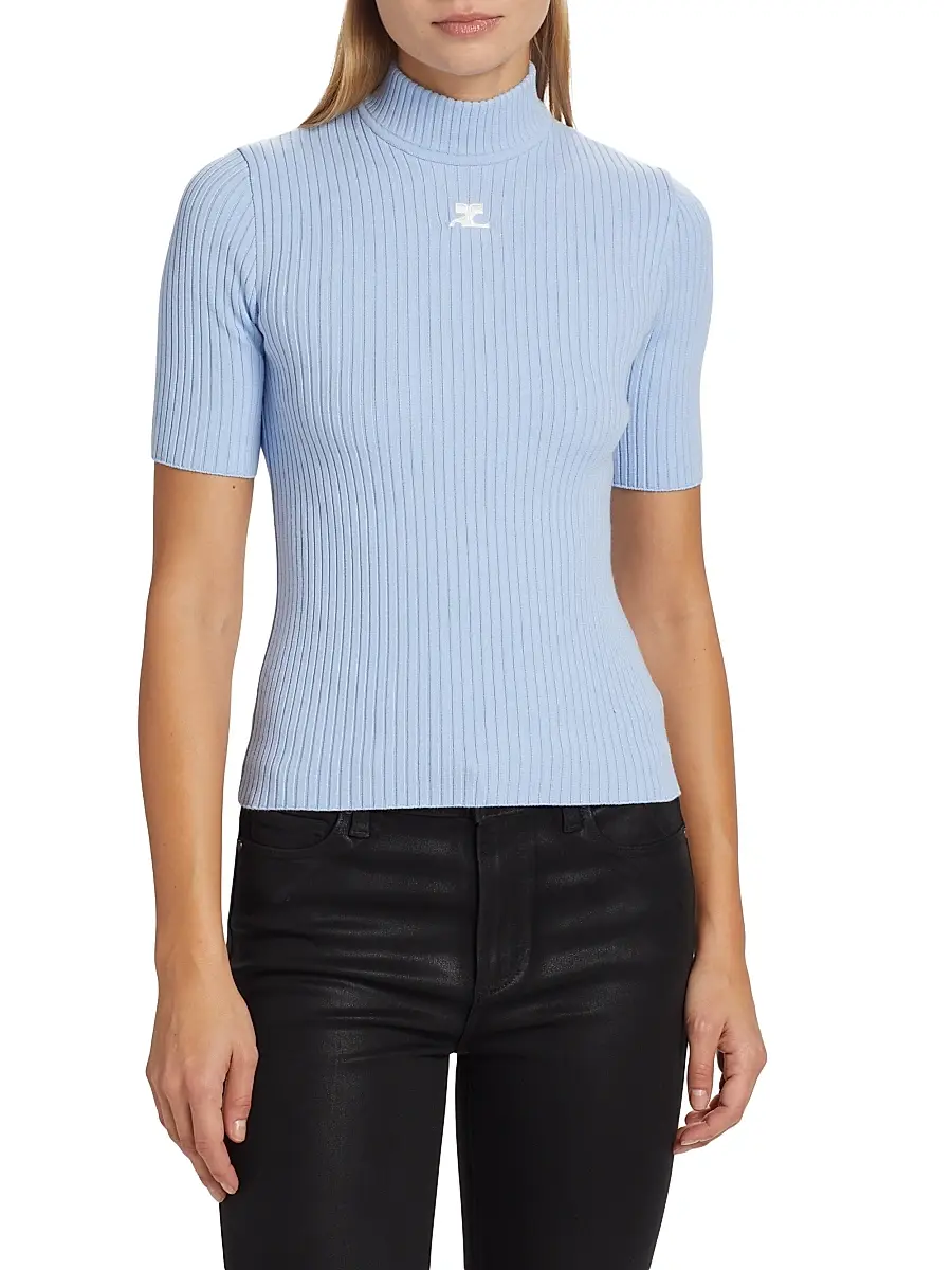 Courrèges Women's Reedition Rib-Knit Blouse - Sky | Thumbnail 3