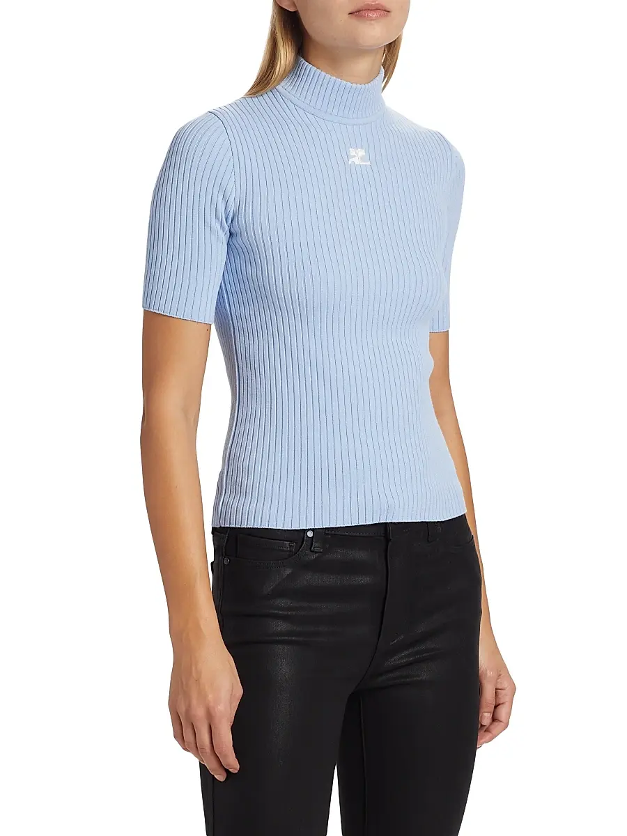 Courrèges Women's Reedition Rib-Knit Blouse - Sky | Thumbnail 4