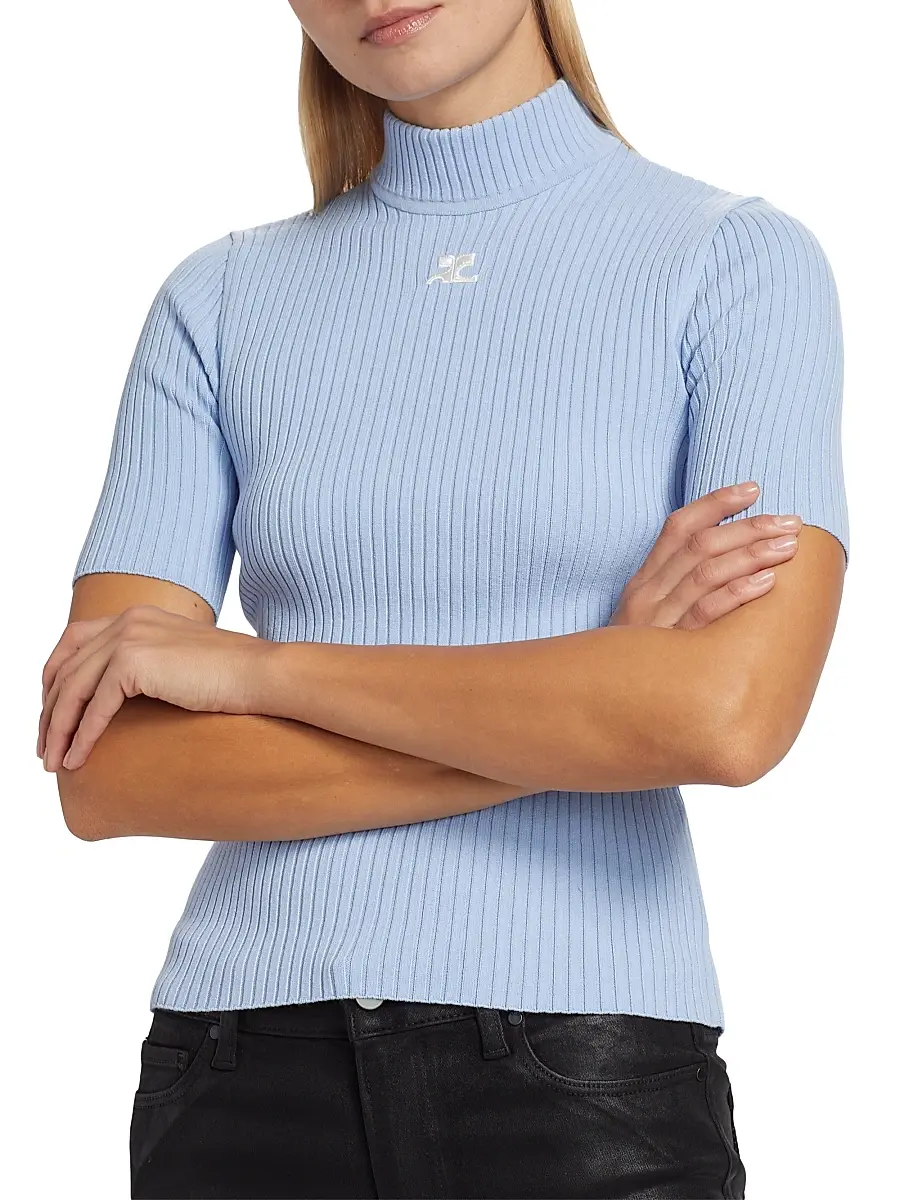 Courrèges Women's Reedition Rib-Knit Blouse - Sky | Thumbnail 6