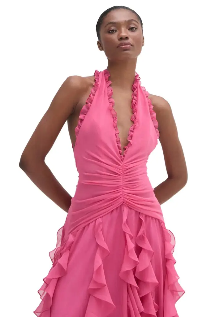 PatBo SILK PLISSE PLUNGE GOWN