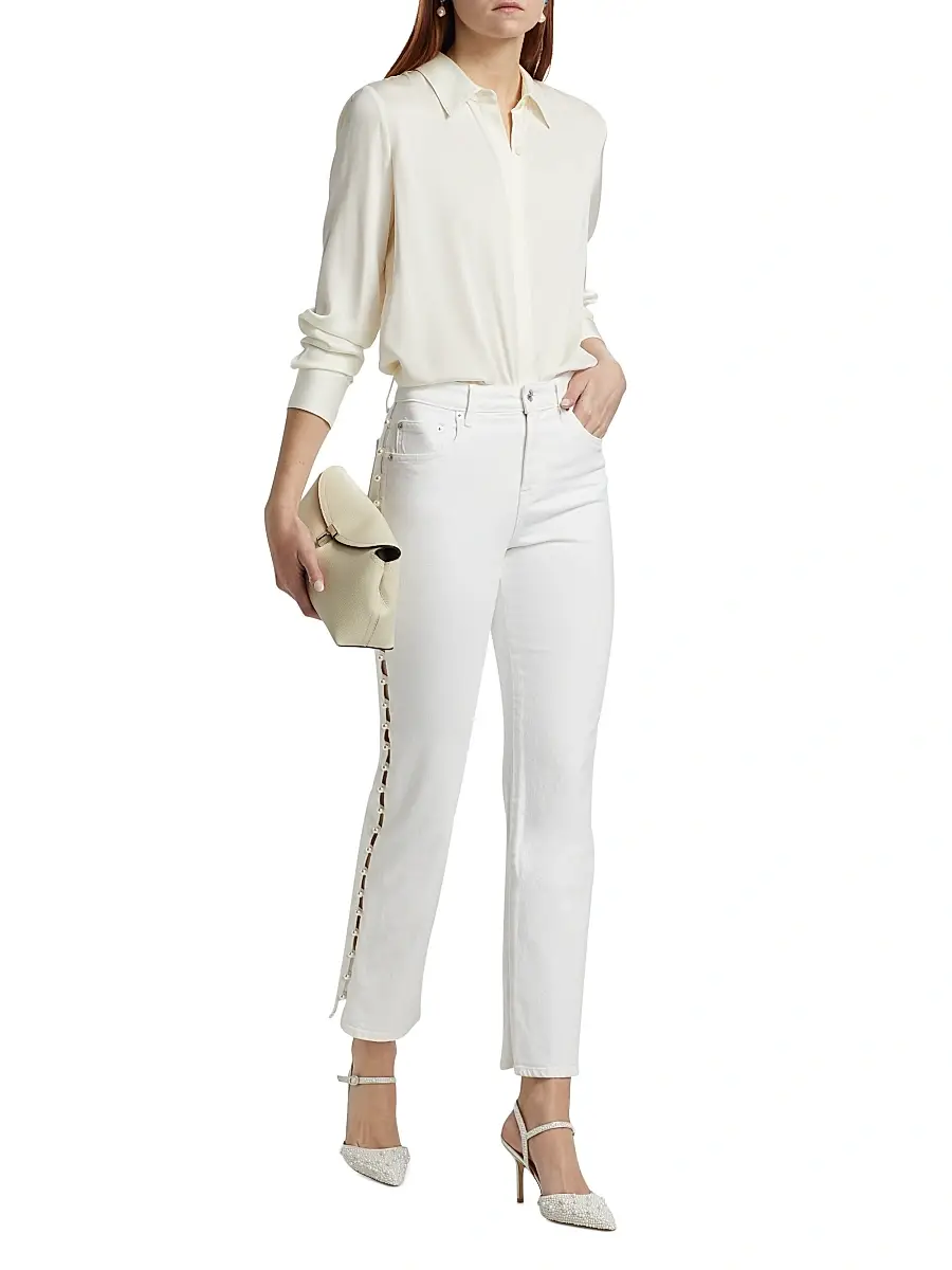 SIMKHAI Women's Amelia Pearl Embellished High-Rise Jeans | Thumbnail 2 SIMKHAI Women's Amelia Pearl Embellished High-Rise Jeans | Thumbnail 2