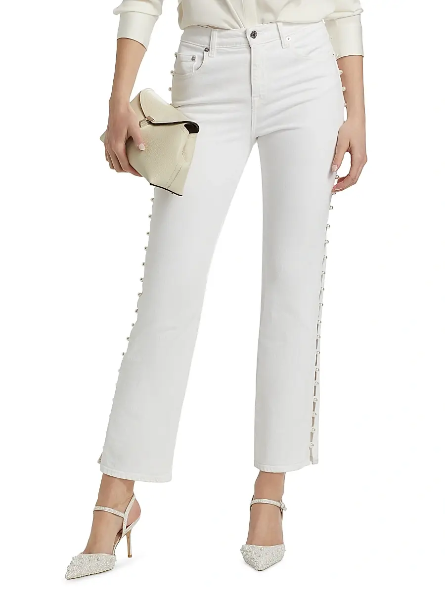 SIMKHAI Women's Amelia Pearl Embellished High-Rise Jeans | Thumbnail 3 SIMKHAI Women's Amelia Pearl Embellished High-Rise Jeans | Thumbnail 3
