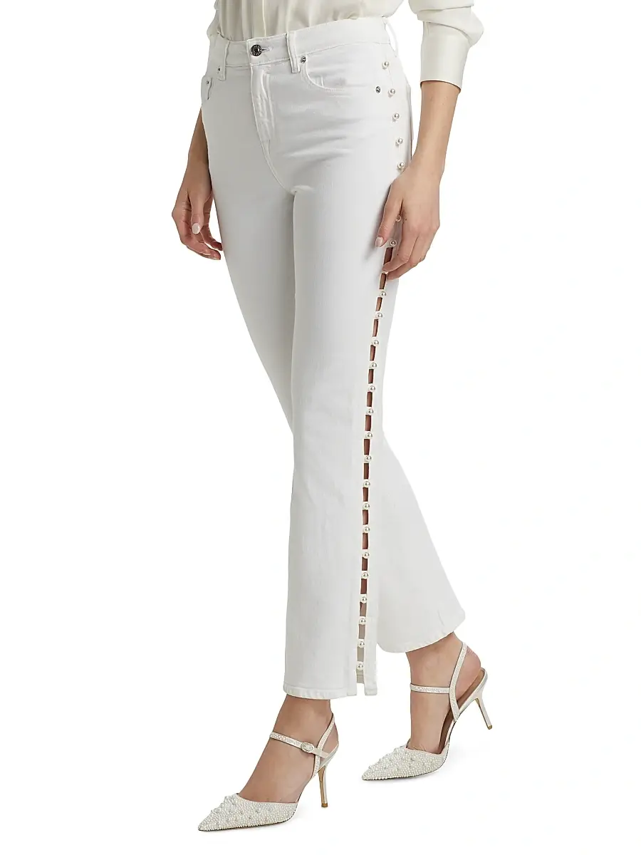 SIMKHAI Women's Amelia Pearl Embellished High-Rise Jeans | Thumbnail 4 SIMKHAI Women's Amelia Pearl Embellished High-Rise Jeans | Thumbnail 4