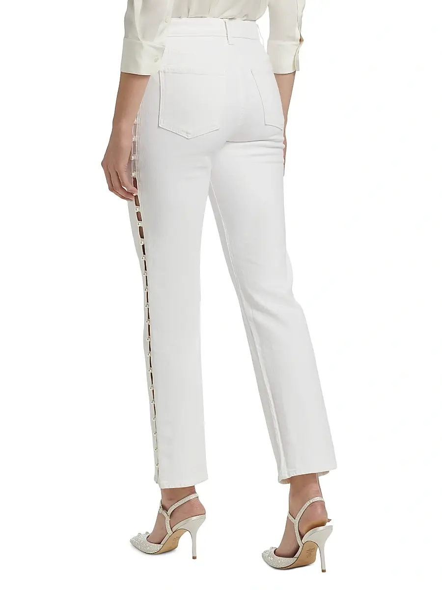 SIMKHAI Women's Amelia Pearl Embellished High-Rise Jeans | Thumbnail 5 SIMKHAI Women's Amelia Pearl Embellished High-Rise Jeans | Thumbnail 5