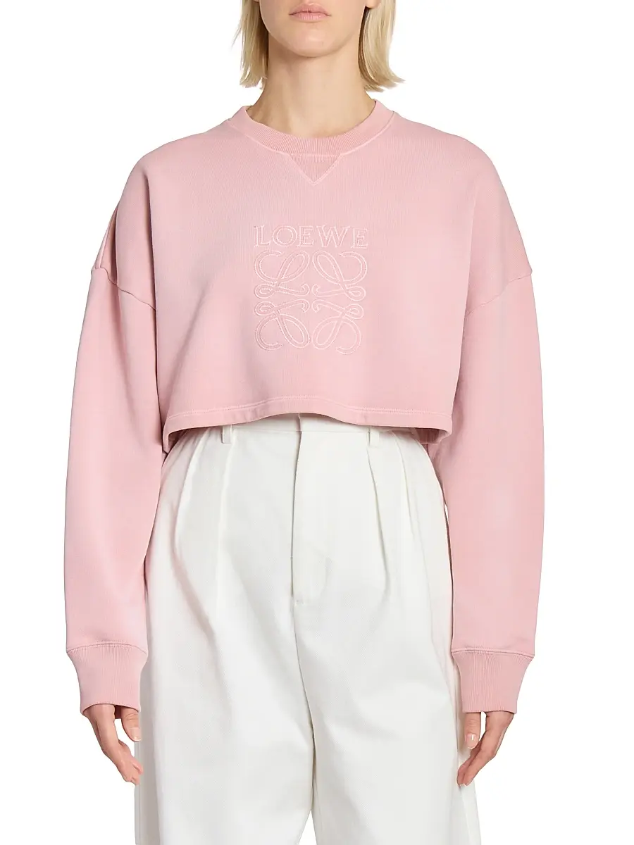 LOEWE Women's Cotton Cropped Anagram Sweatshirt - Pink | Thumbnail 2 LOEWE Women's Cotton Cropped Anagram Sweatshirt - Pink | Thumbnail 2