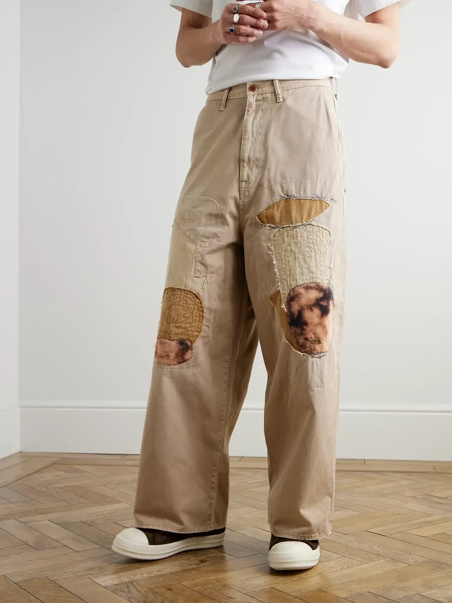 KAPITAL Katsuragi Port Straight-Leg Patchwork Distressed Cotton-Twill Trousers - Men | Thumbnail 3 KAPITAL Katsuragi Port Straight-Leg Patchwork Distressed Cotton-Twill Trousers - Men | Thumbnail 3