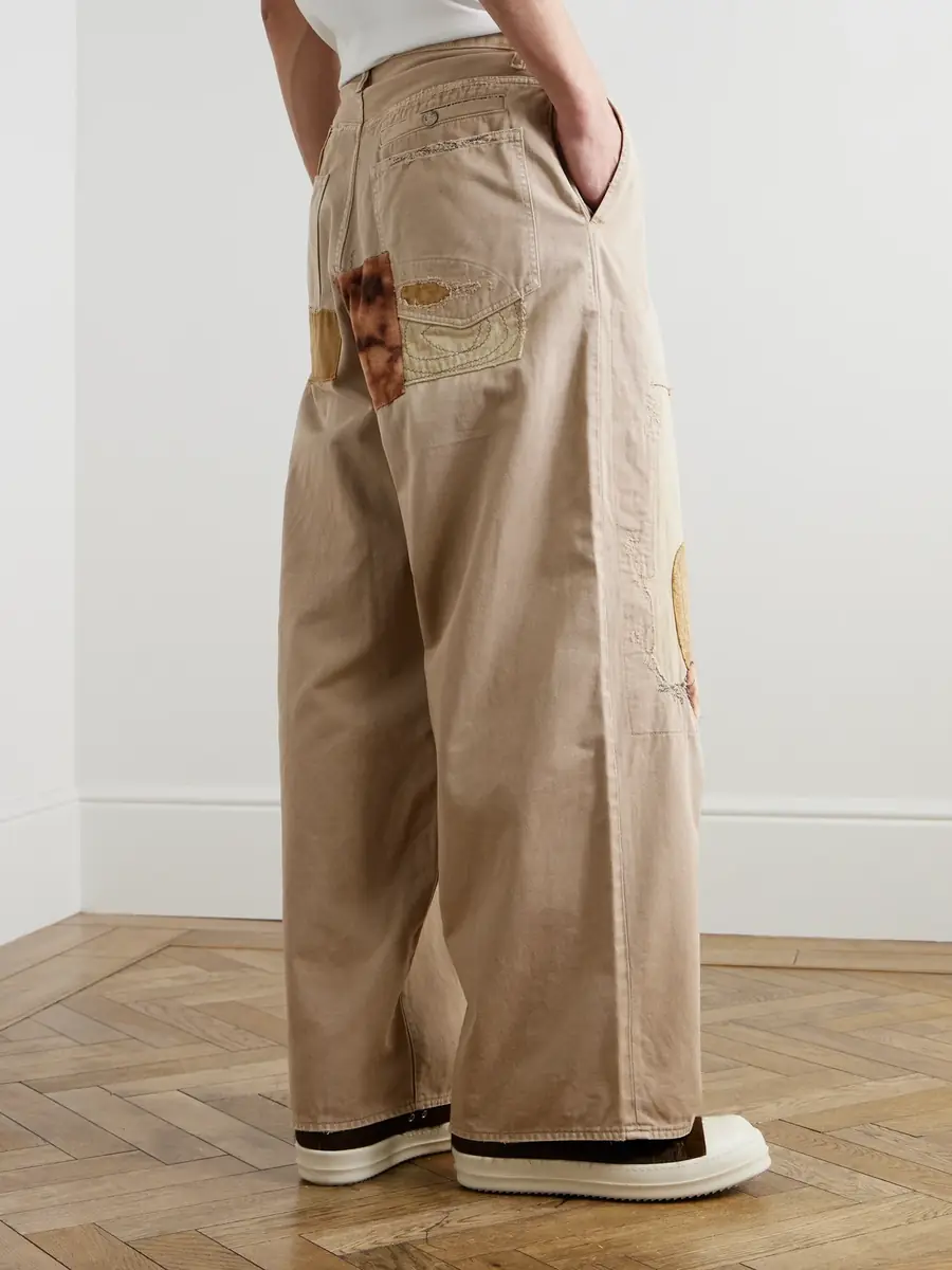 KAPITAL Katsuragi Port Straight-Leg Patchwork Distressed Cotton-Twill Trousers - Men | Thumbnail 4 KAPITAL Katsuragi Port Straight-Leg Patchwork Distressed Cotton-Twill Trousers - Men | Thumbnail 4