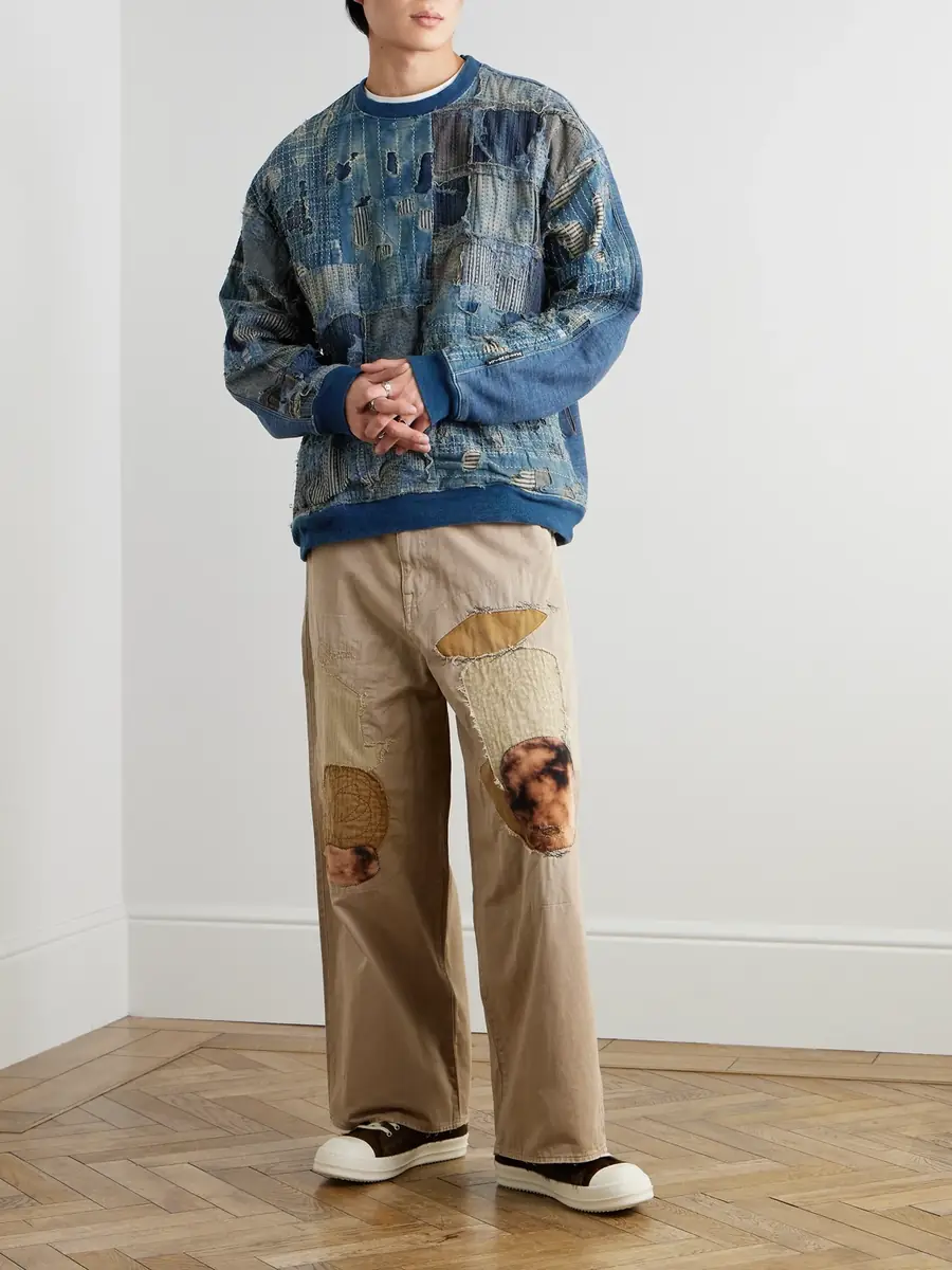 KAPITAL Boro Distressed Patchwork Cotton and Linen-Blend Sweatshirt - Men | Thumbnail 2 KAPITAL Boro Distressed Patchwork Cotton and Linen-Blend Sweatshirt - Men | Thumbnail 2