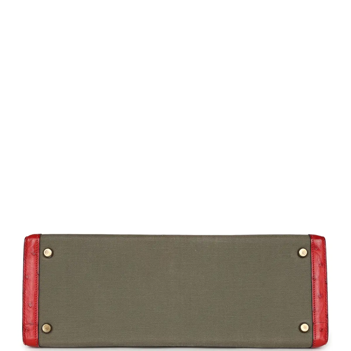 HERMÈS Vintage Hermes Kelly Sellier 32 Rouge Vif Ostrich/Vert Olive Officier Canvas Gold Hardware | Thumbnail 6 HERMÈS Vintage Hermes Kelly Sellier 32 Rouge Vif Ostrich/Vert Olive Officier Canvas Gold Hardware | Thumbnail 6