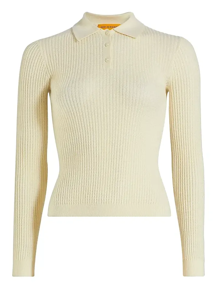 Women's Shrunken Cashmere Long-Sleeve Polo Shirt