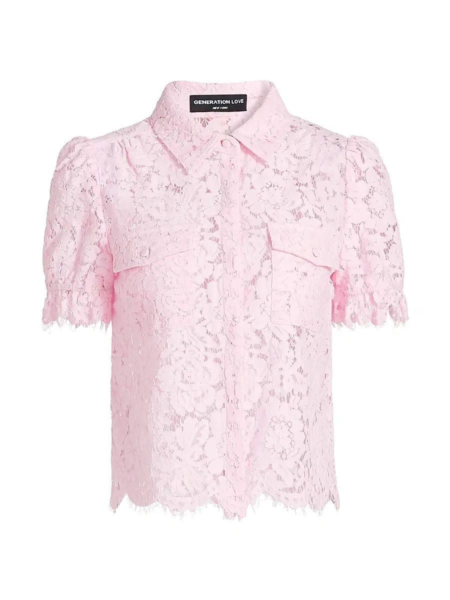Generation Love Women's Mina Lace Button-Front Top - Soft Rose | Image 1 Generation Love Women's Mina Lace Button-Front Top - Soft Rose | Image 1