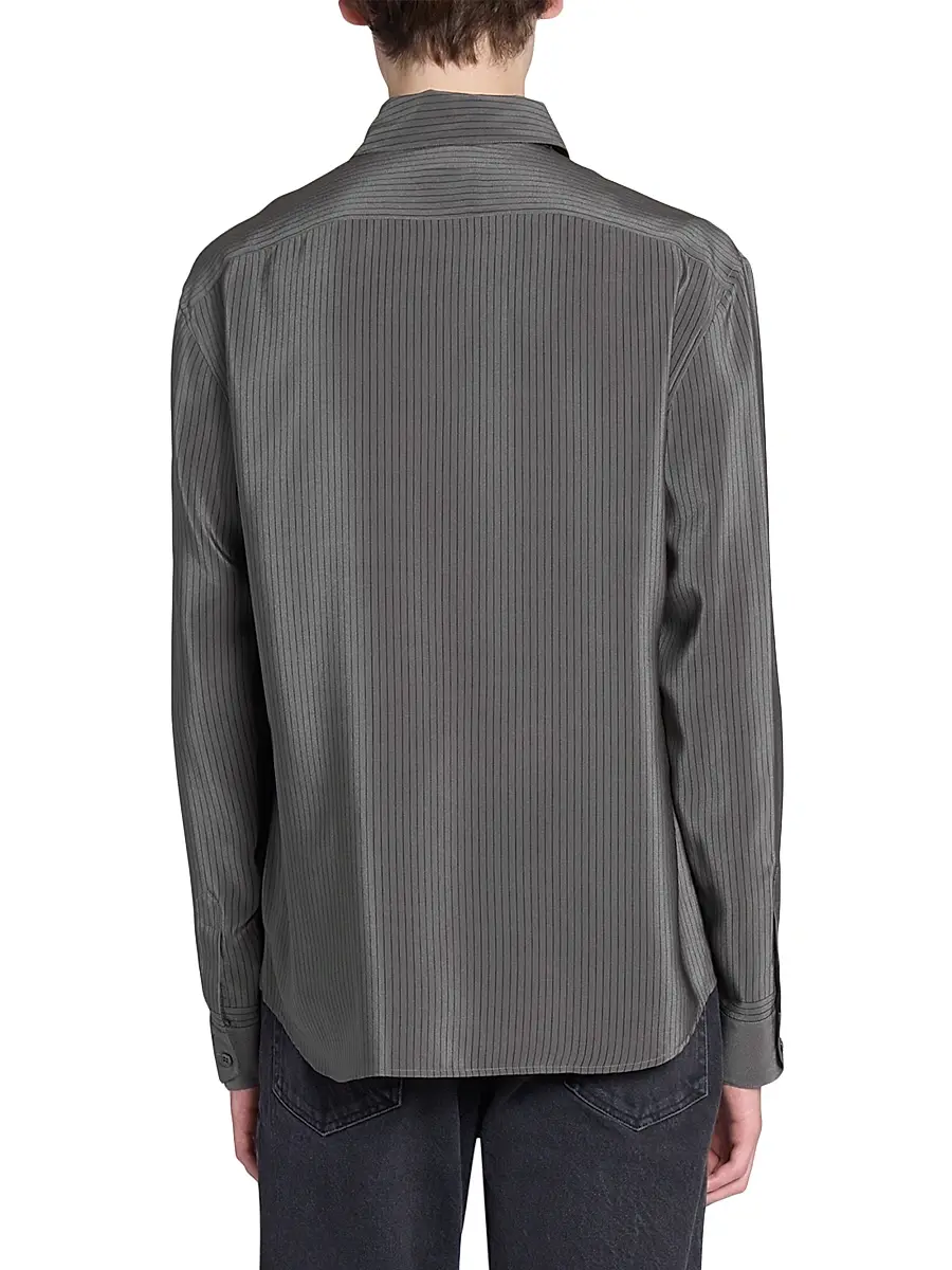 Saint Laurent Men's Cassandre Shirt in Striped Silk - Anthracite | Thumbnail 6 Saint Laurent Men's Cassandre Shirt in Striped Silk - Anthracite | Thumbnail 6