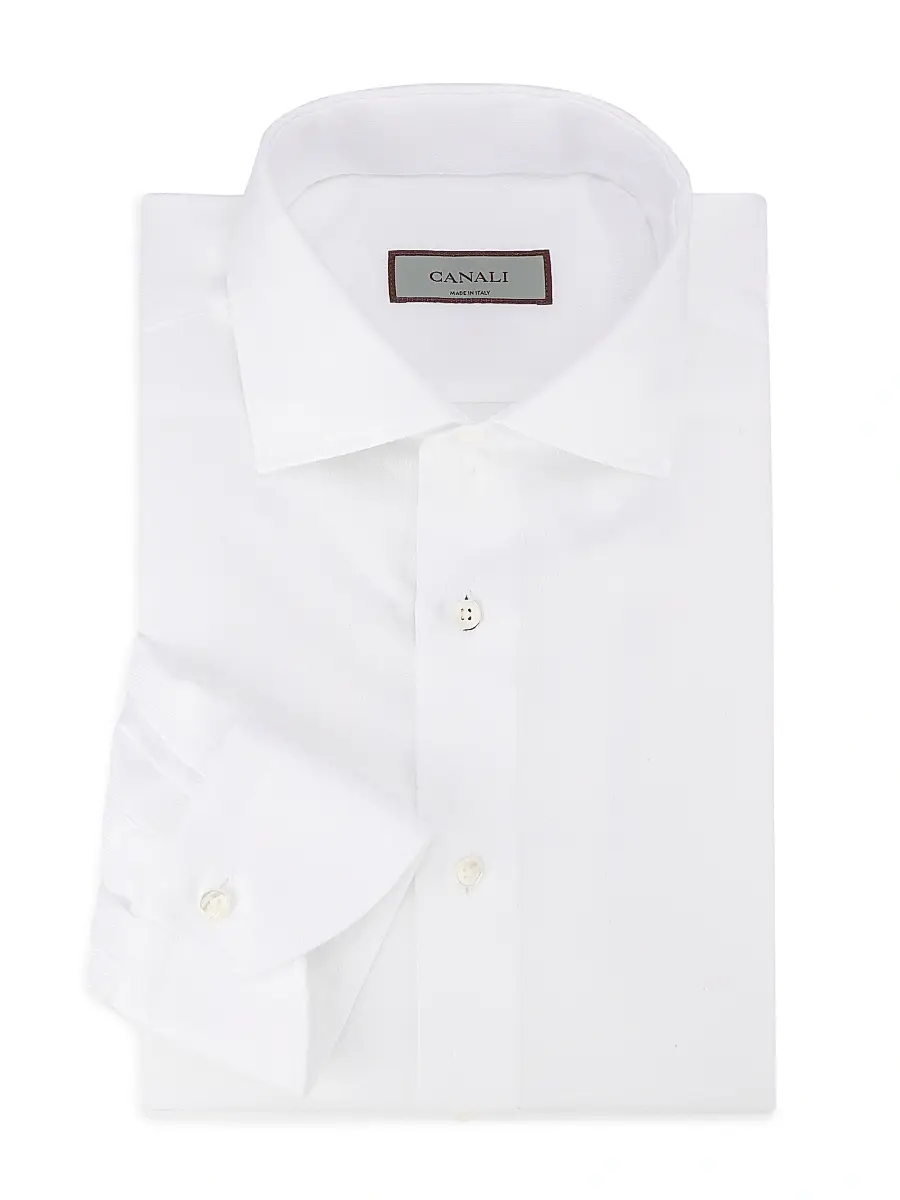Canali Men's Diagonal Twill Solid Dress Shirt - White | Image 1 Canali Men's Diagonal Twill Solid Dress Shirt - White | Image 1