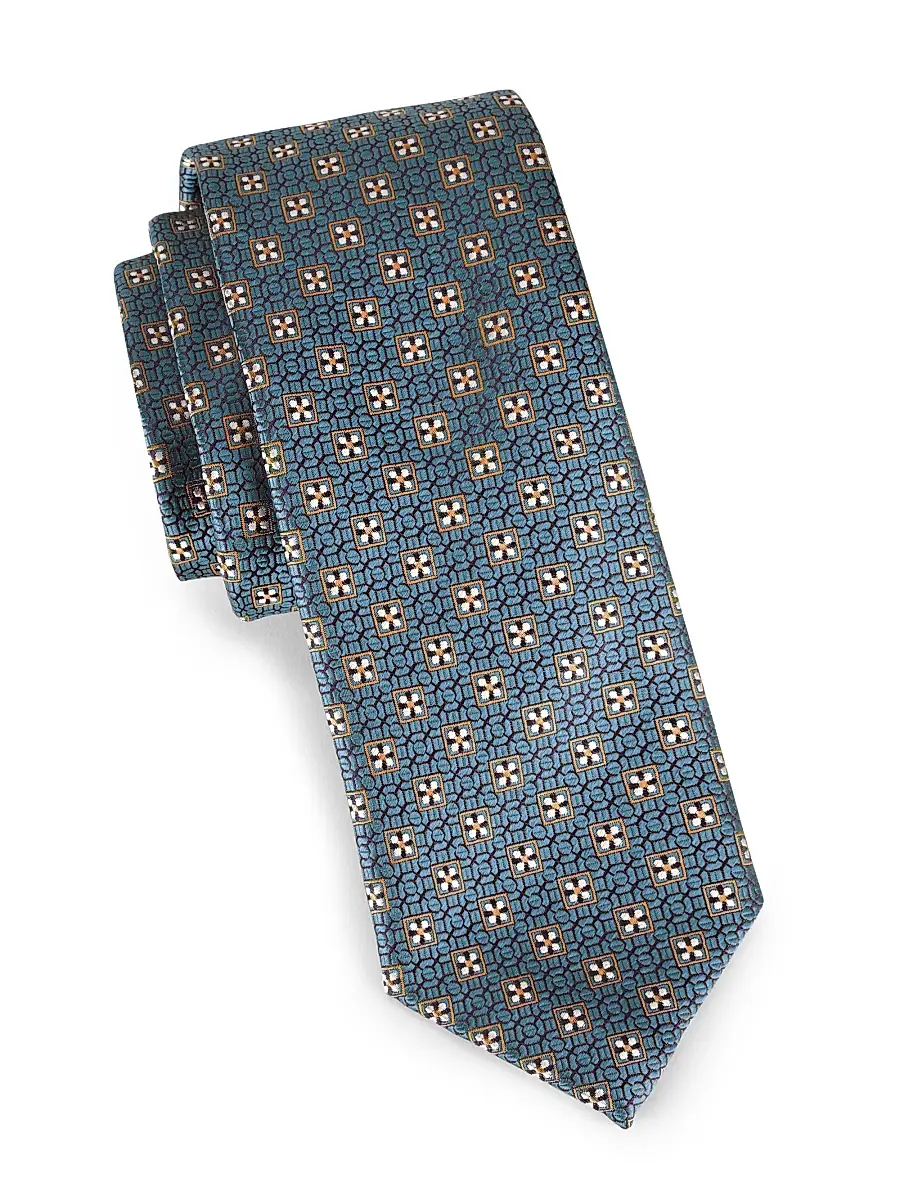 Canali Men's Medallion Silk Tie - Blue | Image 1 Canali Men's Medallion Silk Tie - Blue | Image 1