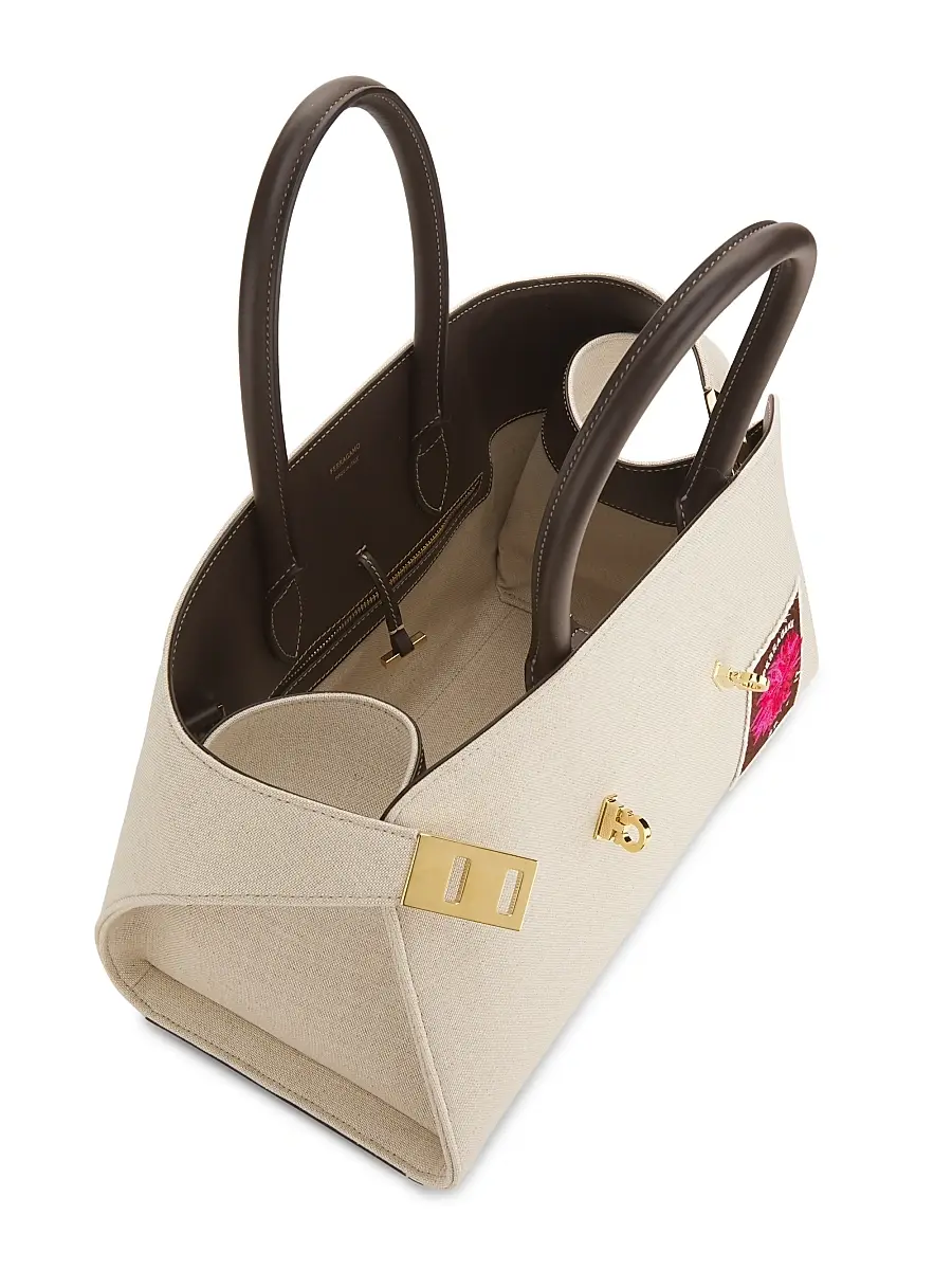 FERRAGAMO Women's Hug Canvas Handbag - Naturale | Thumbnail 5 FERRAGAMO Women's Hug Canvas Handbag - Naturale | Thumbnail 5