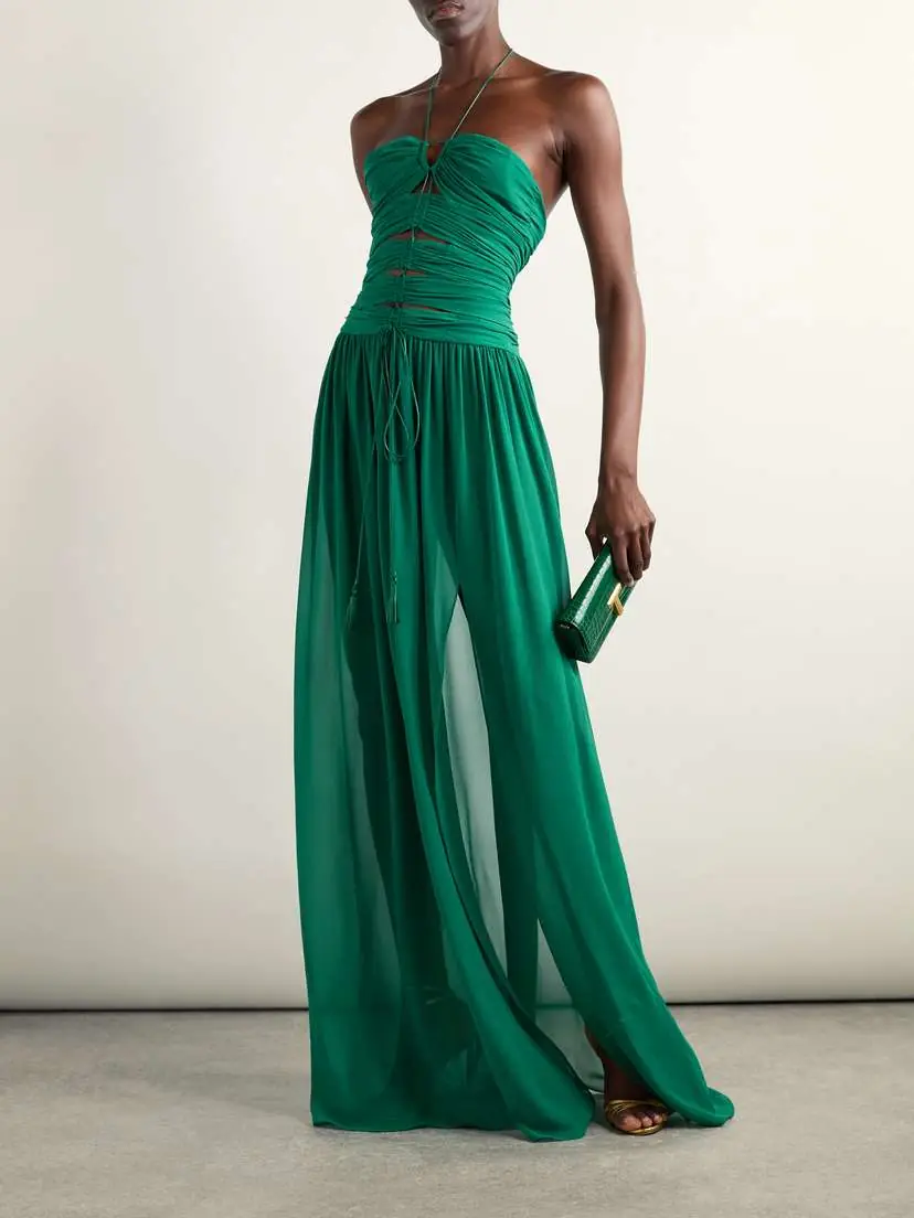 Tom Ford Tasseled Cutout Silk-georgette Halterneck Gown | Thumbnail 2 Tom Ford Tasseled Cutout Silk-georgette Halterneck Gown | Thumbnail 2