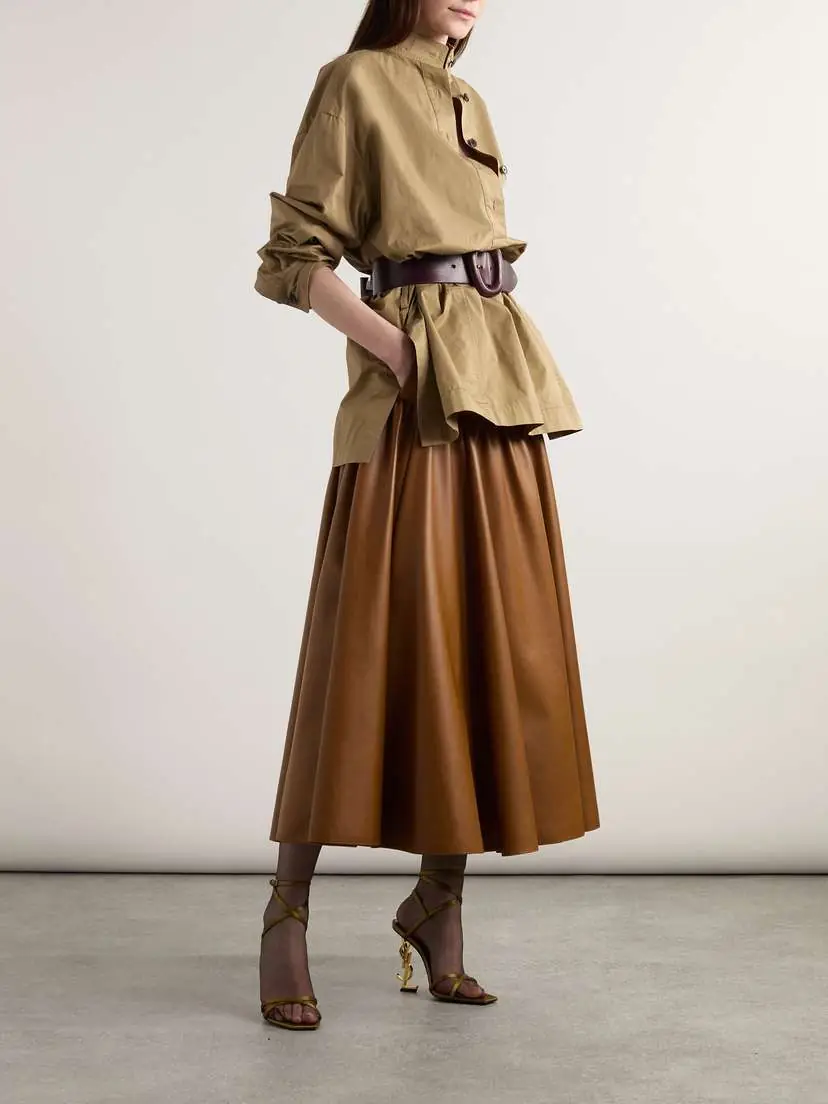 Saint Laurent Tiered Leather Midi Skirt | Thumbnail 2