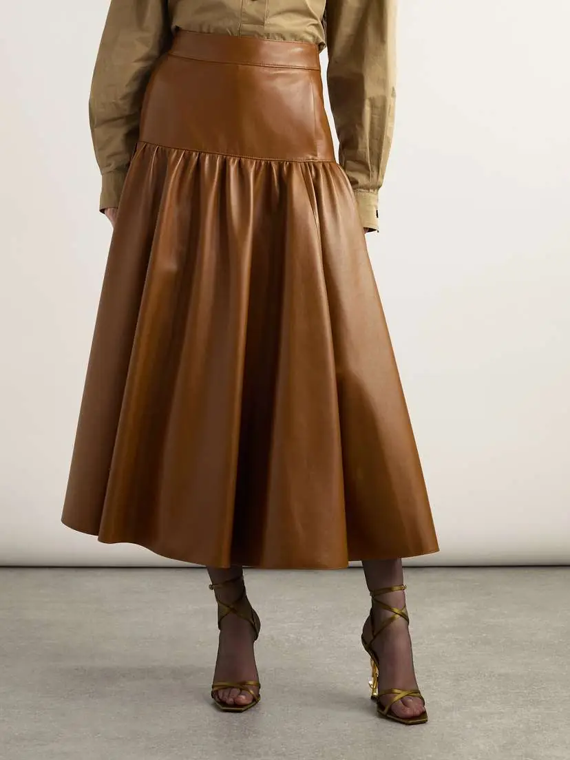 Saint Laurent Tiered Leather Midi Skirt | Thumbnail 3