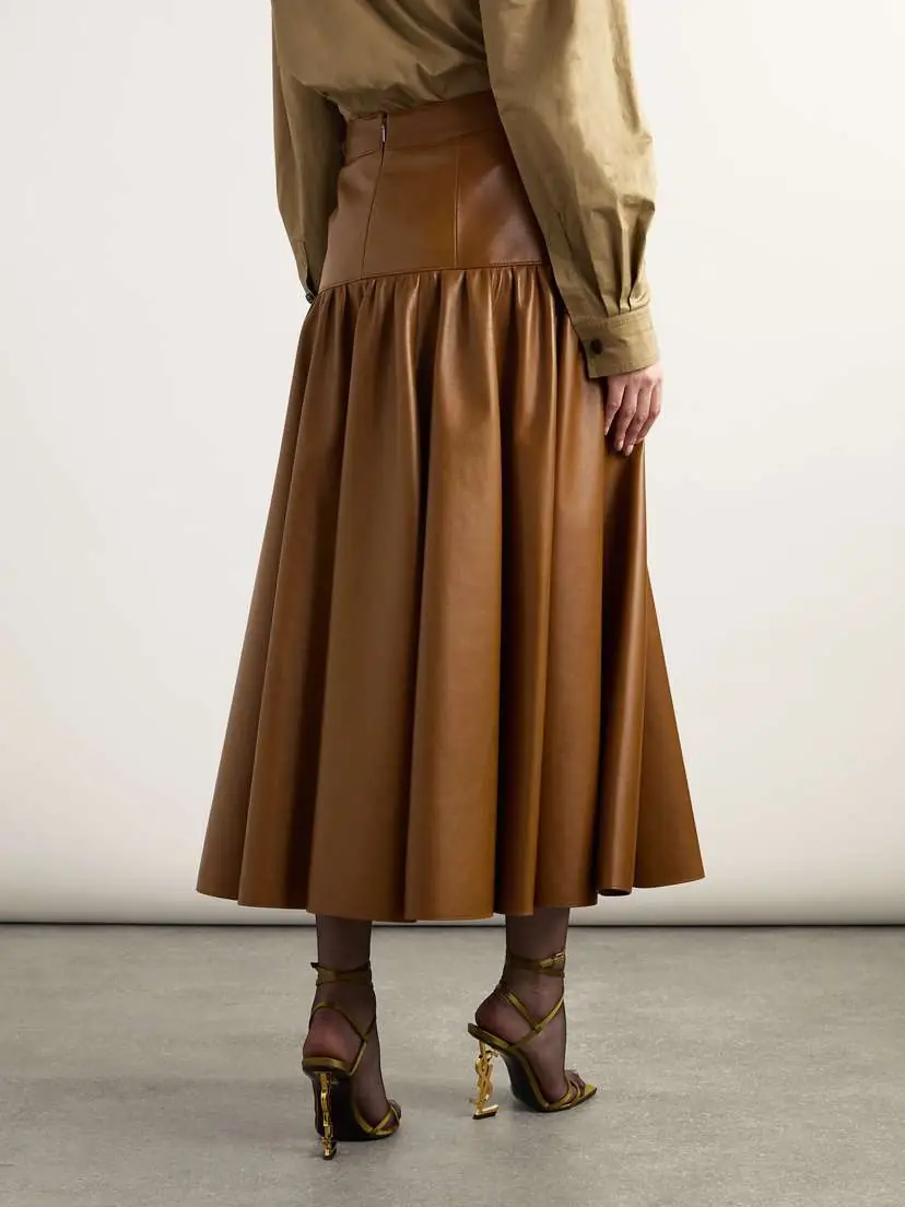 Saint Laurent Tiered Leather Midi Skirt | Thumbnail 4