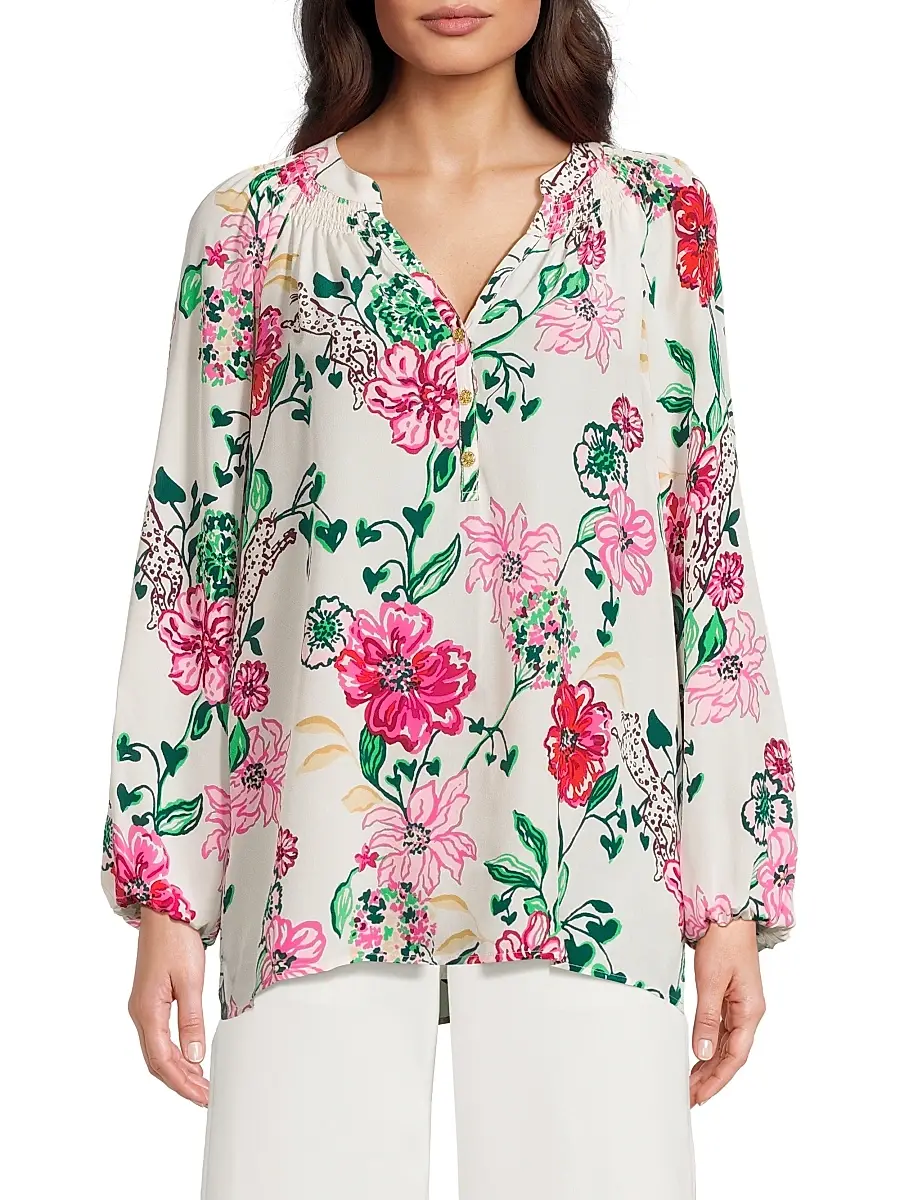 Lilly Pulitzer Women's Elsa Floral Silk Top - Coconut | Thumbnail 3 Lilly Pulitzer Women's Elsa Floral Silk Top - Coconut | Thumbnail 3