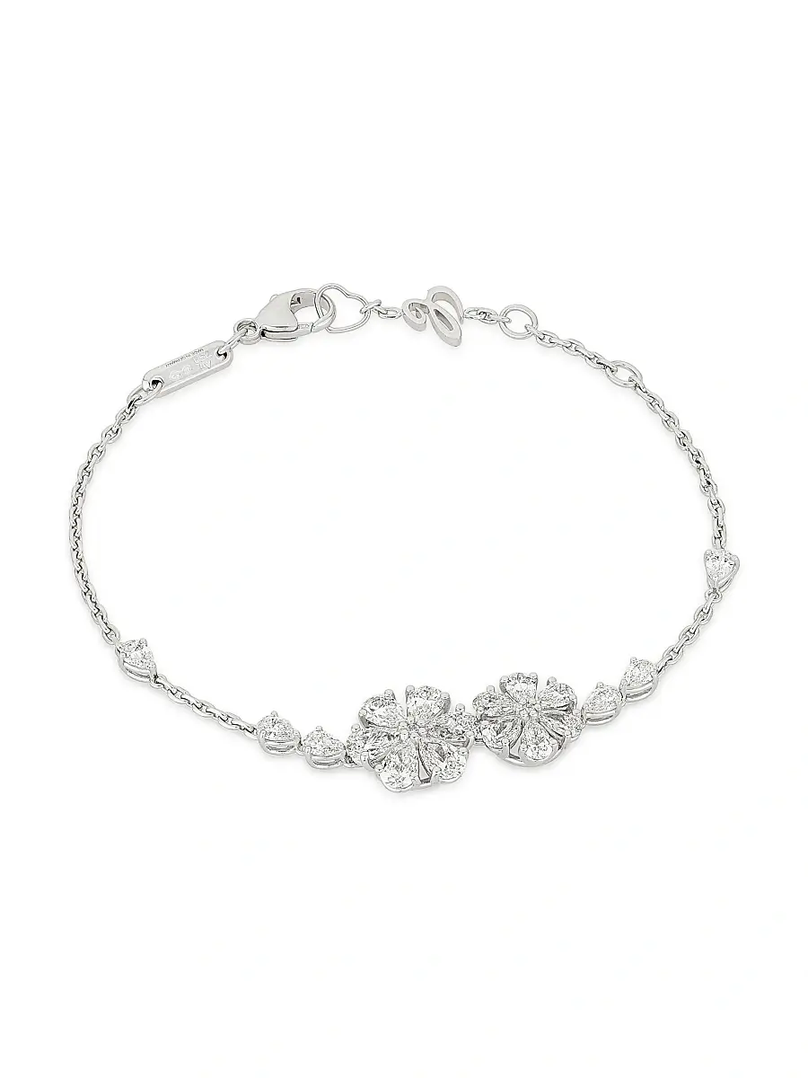 Women's LHeure Du Diamant 18K White Gold & 3.20 TCW Diamond Flower Bracelet - White Gold