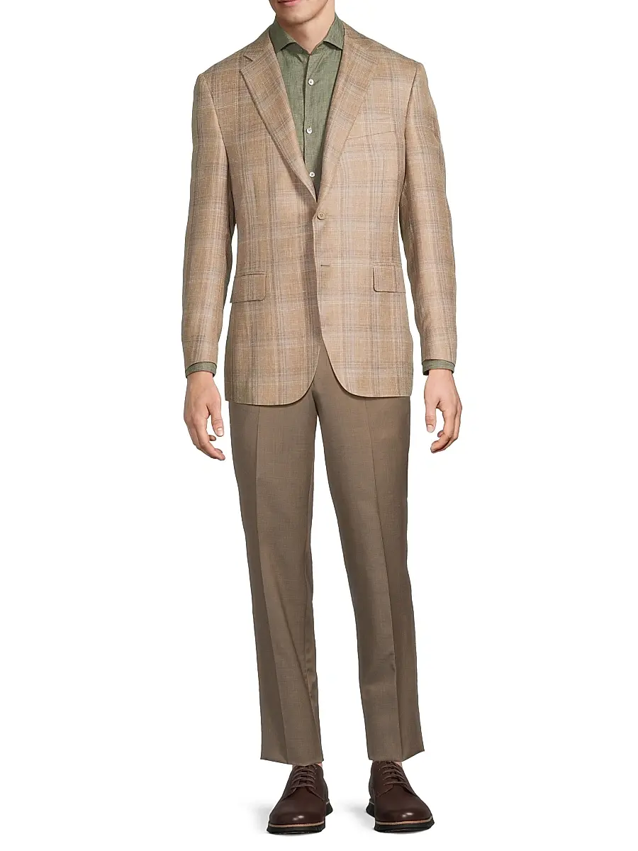 Canali Men's Plaid Wool-Silk-Linen Classic-Fit Sportcoat | Thumbnail 2 Canali Men's Plaid Wool-Silk-Linen Classic-Fit Sportcoat | Thumbnail 2