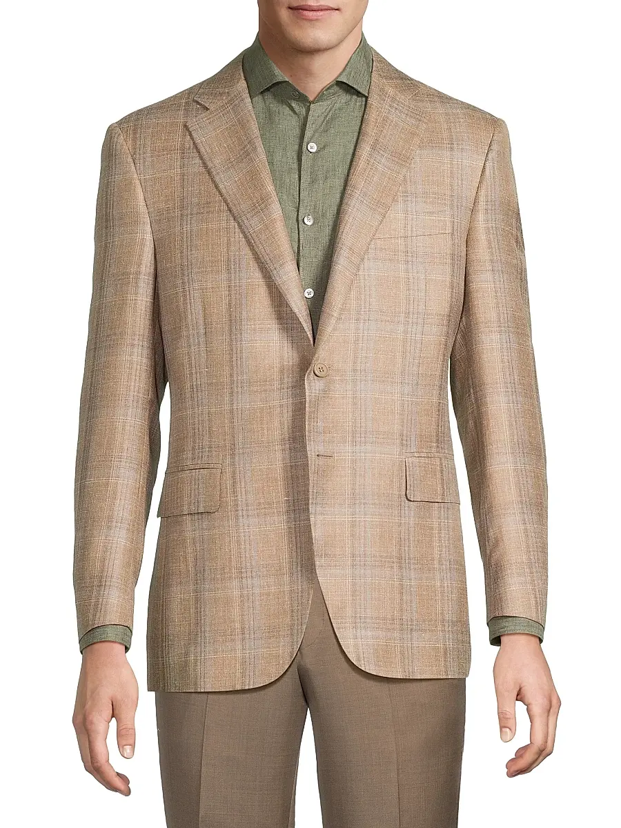 Canali Men's Plaid Wool-Silk-Linen Classic-Fit Sportcoat | Thumbnail 3 Canali Men's Plaid Wool-Silk-Linen Classic-Fit Sportcoat | Thumbnail 3