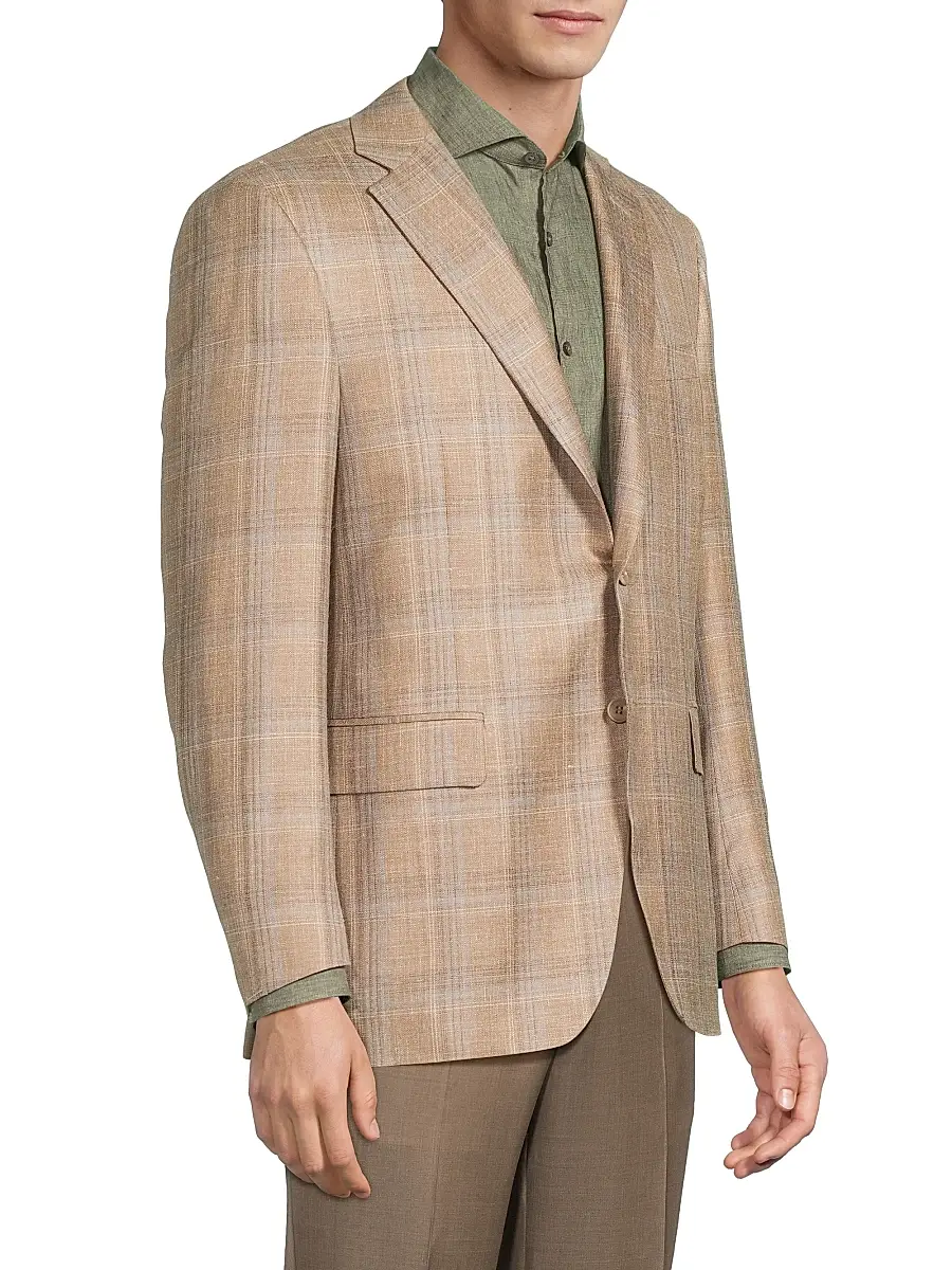 Canali Men's Plaid Wool-Silk-Linen Classic-Fit Sportcoat | Thumbnail 4 Canali Men's Plaid Wool-Silk-Linen Classic-Fit Sportcoat | Thumbnail 4