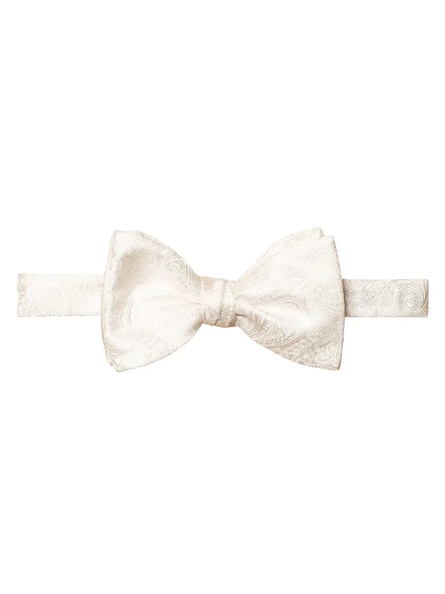Men's Paisley Silk Wedding Bowtie - White Men's Paisley Silk Wedding Bowtie - White