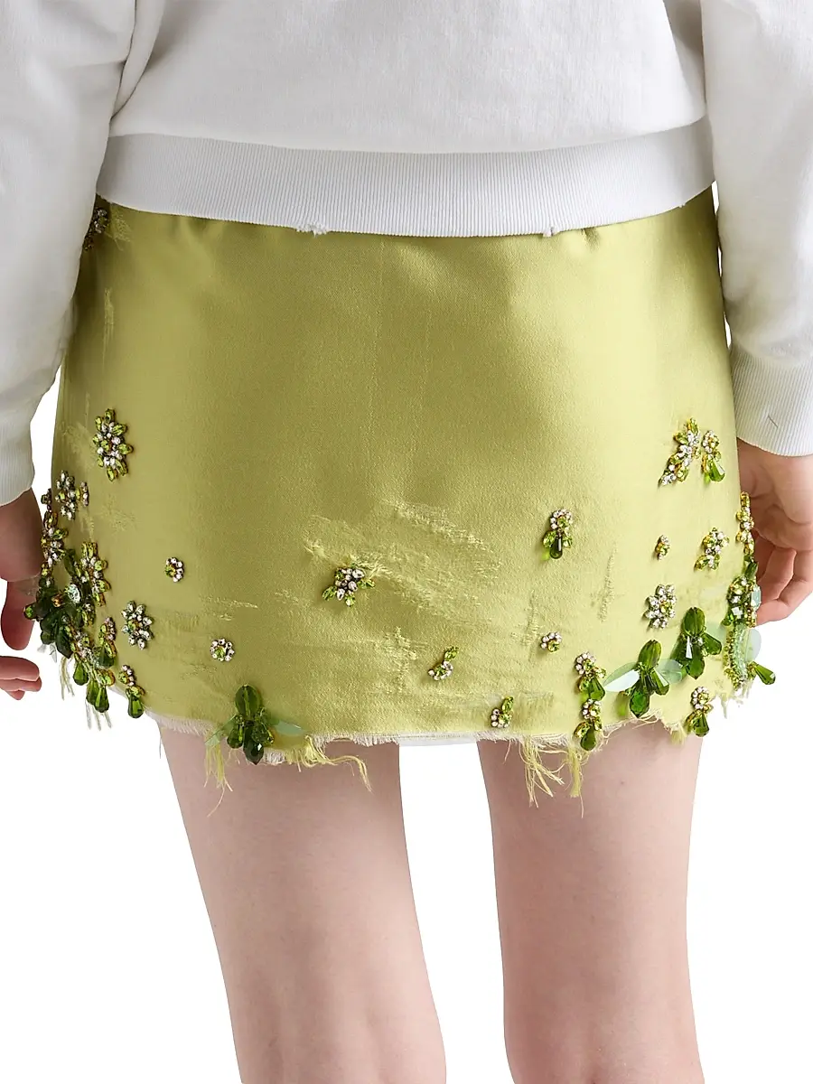 Prada Women's Embroidered Silk and Wool Miniskirt - Green | Thumbnail 4 Prada Women's Embroidered Silk and Wool Miniskirt - Green | Thumbnail 4