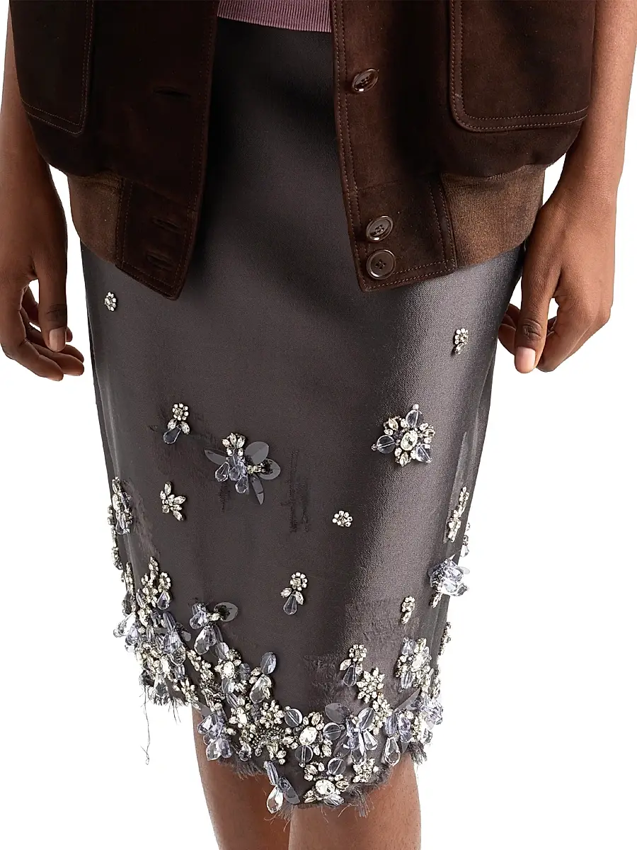 Prada Women's Embroidered Silk and Wool Skirt - Grey | Thumbnail 4 Prada Women's Embroidered Silk and Wool Skirt - Grey | Thumbnail 4