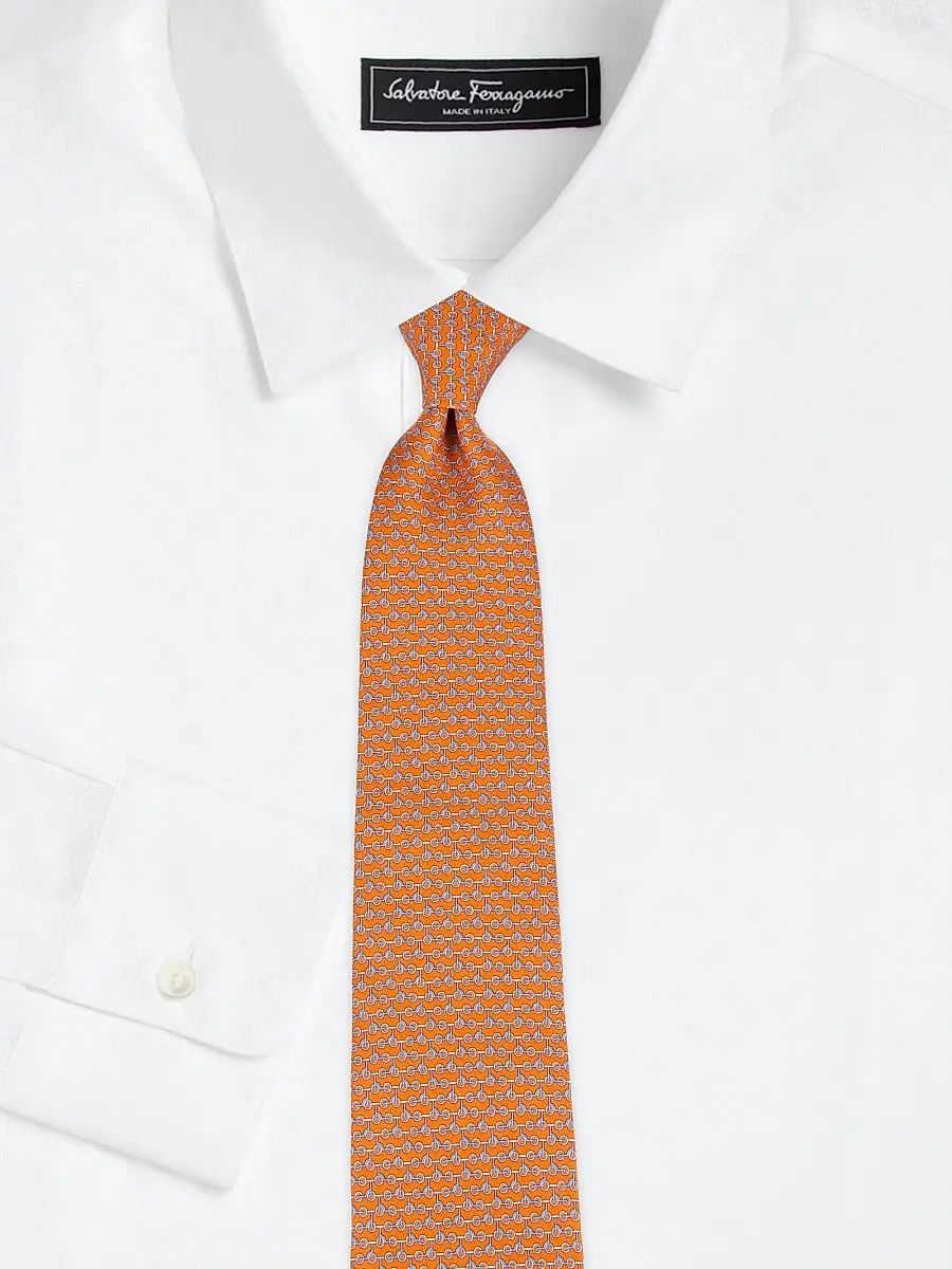 FERRAGAMO Men's Ziro Bike Print Tie - Arancio | Thumbnail 2 FERRAGAMO Men's Ziro Bike Print Tie - Arancio | Thumbnail 2