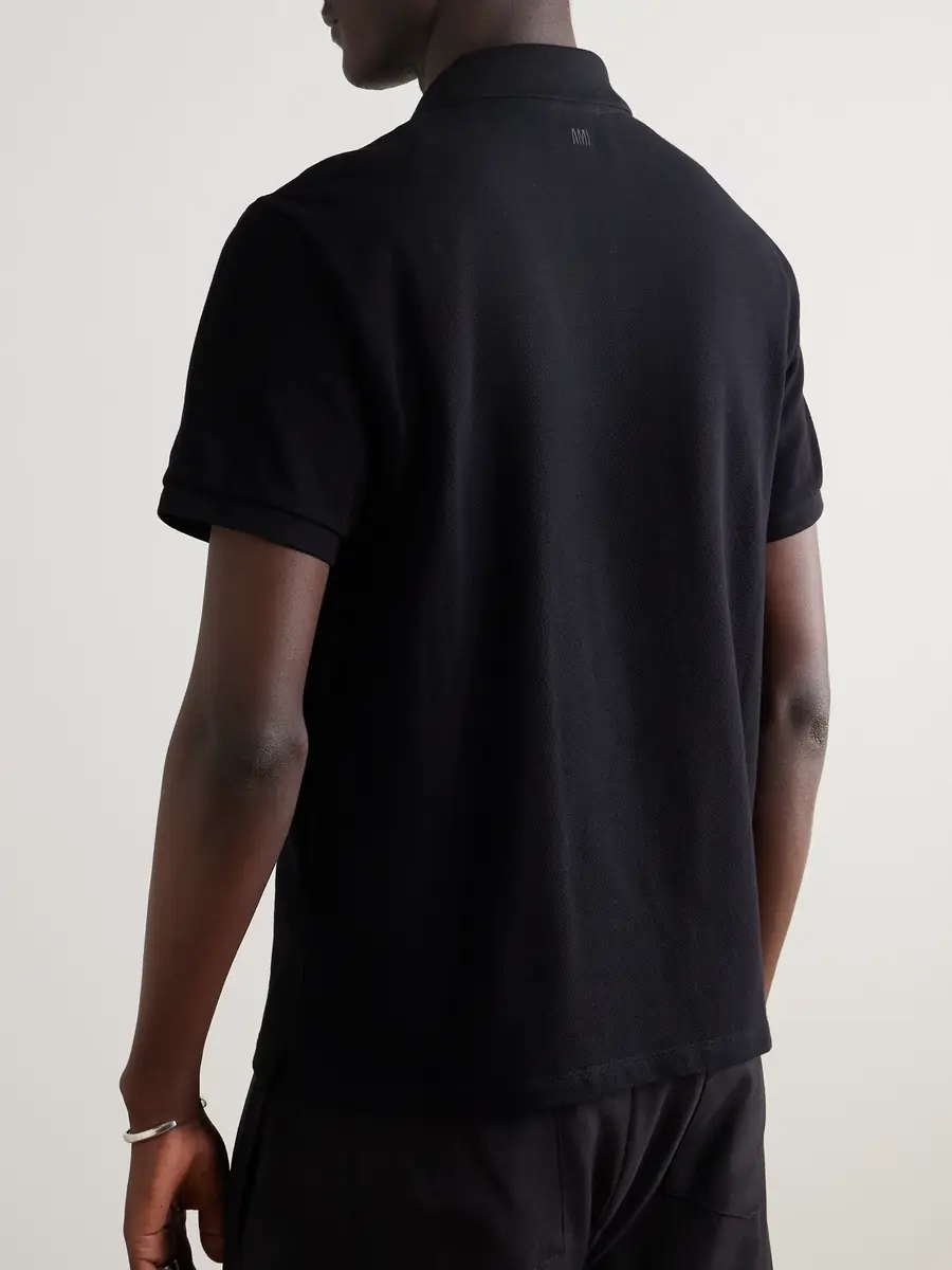 AMI PARIS Logo-Embroidered Organic Cotton-Piqué Polo Shirt - Men | Thumbnail 3
