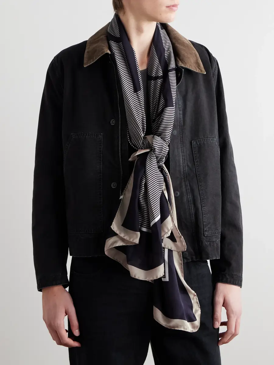 Saint Laurent Logo-Print Striped Silk-Satin Scarf - Men | Thumbnail 2 Saint Laurent Logo-Print Striped Silk-Satin Scarf - Men | Thumbnail 2