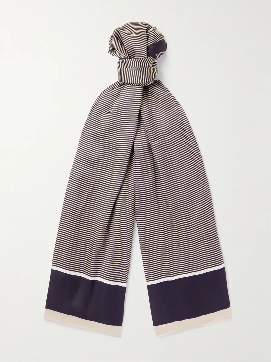 Saint Laurent Logo-Print Striped Silk-Satin Scarf - Men | Thumbnail 4 Saint Laurent Logo-Print Striped Silk-Satin Scarf - Men | Thumbnail 4