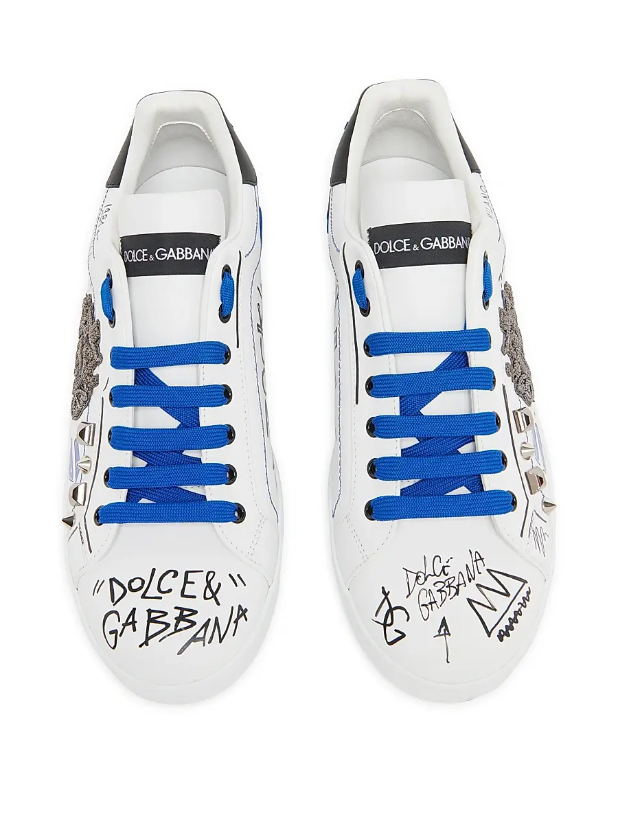 Dolce & Gabbana Men's Calfskin Portofino sneakers with patch - Bianco Multi | Thumbnail 4