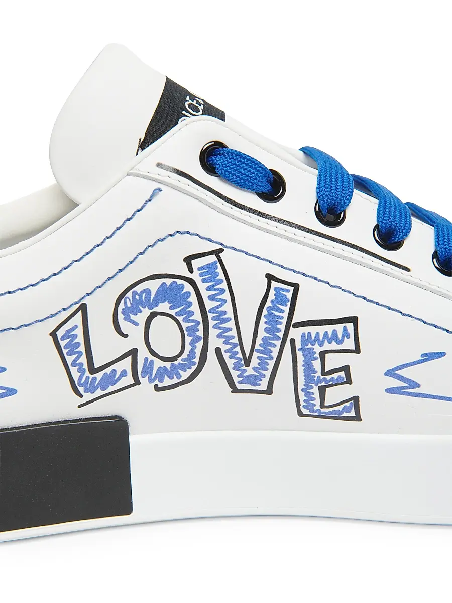 Dolce & Gabbana Men's Calfskin Portofino sneakers with patch - Bianco Multi | Thumbnail 6