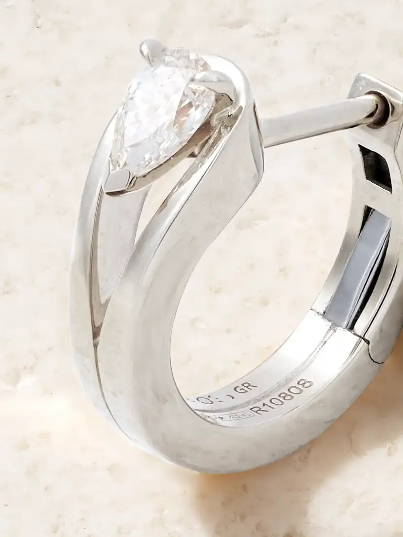 Repossi Serti Inversé 18-karat White Gold Diamond Single Hoop Earring | Thumbnail 3 Repossi Serti Inversé 18-karat White Gold Diamond Single Hoop Earring | Thumbnail 3