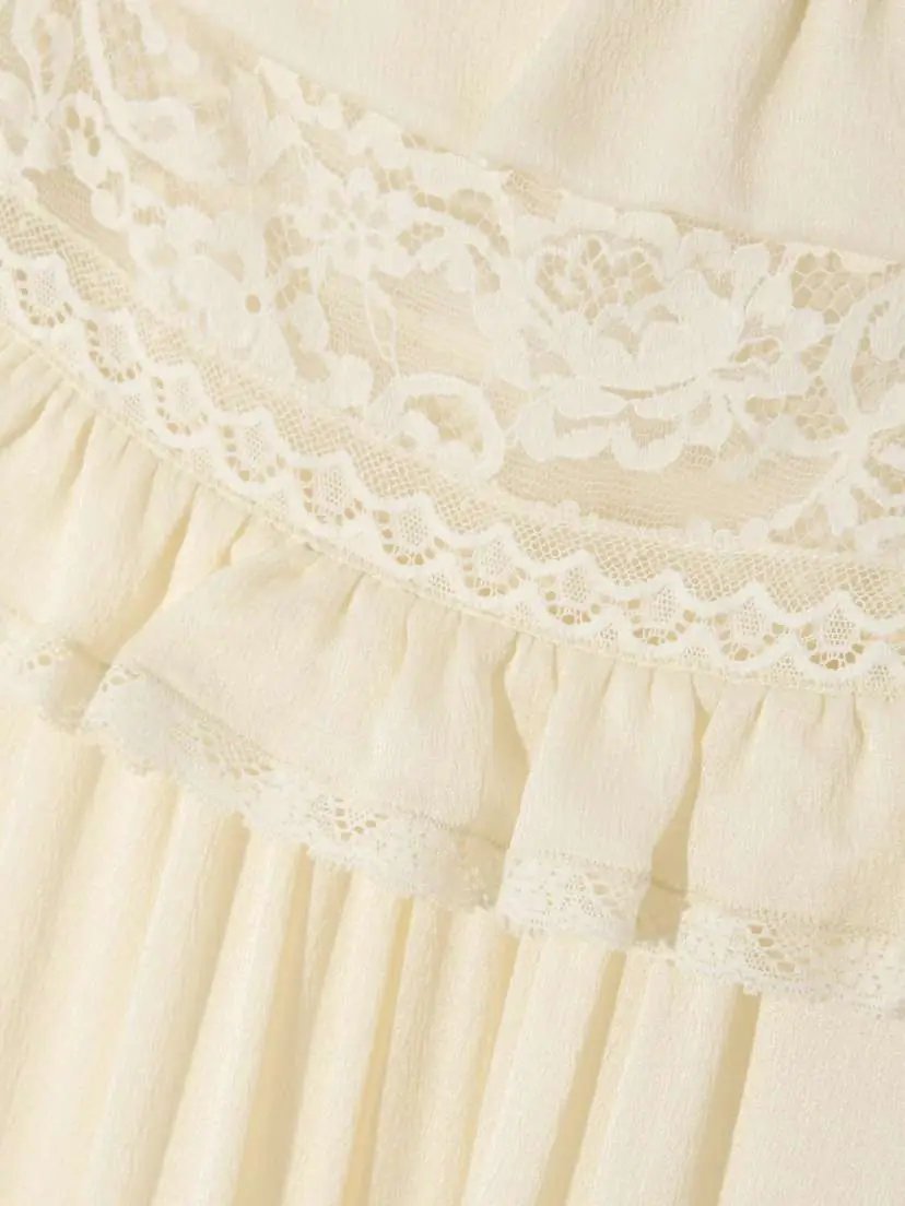 Chloé Lace-trimmed Tiered Ruffled Crepe De Chine Midi Dress | Thumbnail 4 Chloé Lace-trimmed Tiered Ruffled Crepe De Chine Midi Dress | Thumbnail 4
